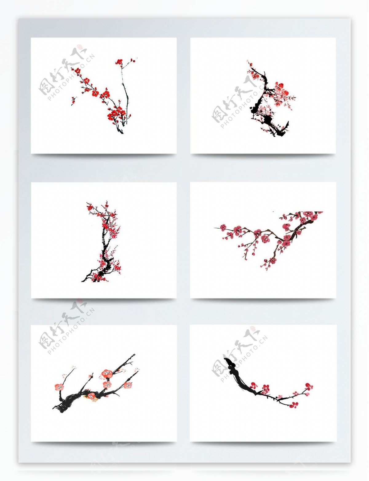 中国风卡通水墨手绘梅花PNG设计素材图