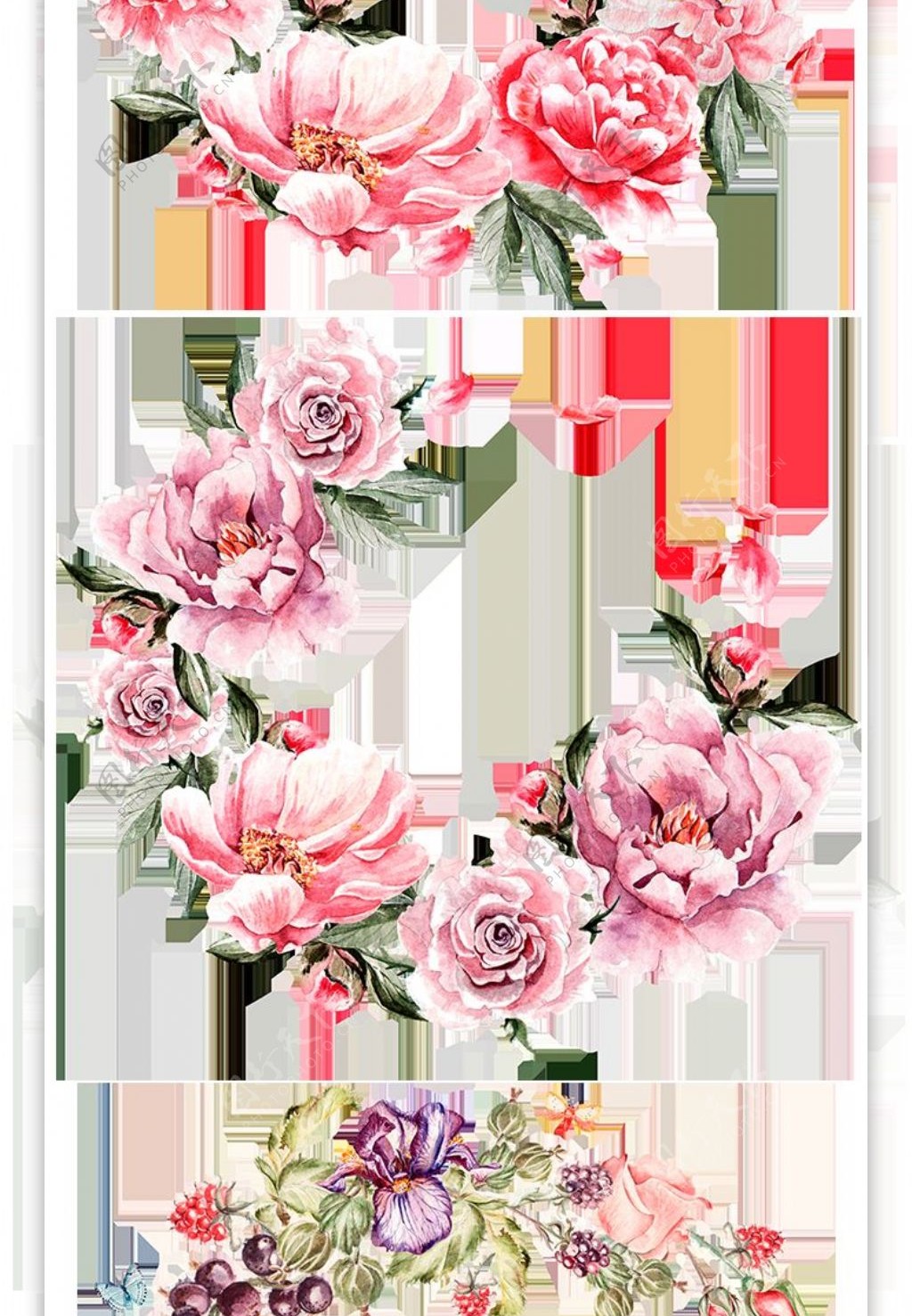 手绘中国风花卉花环透明png素材