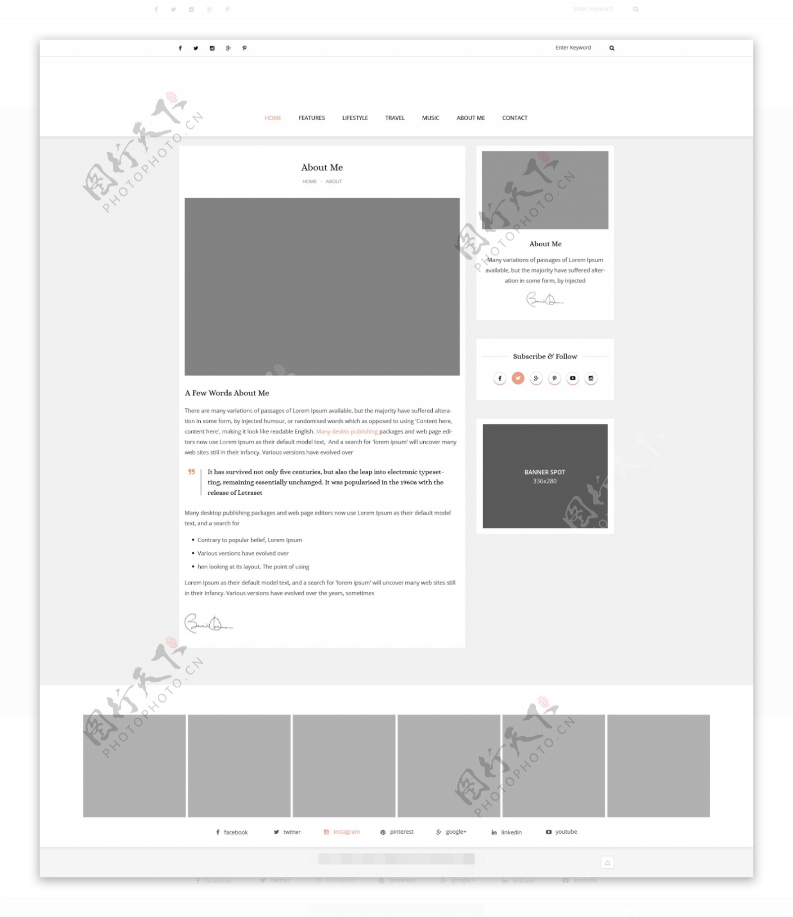 简单优雅的博客网站详情页面PSD模板
