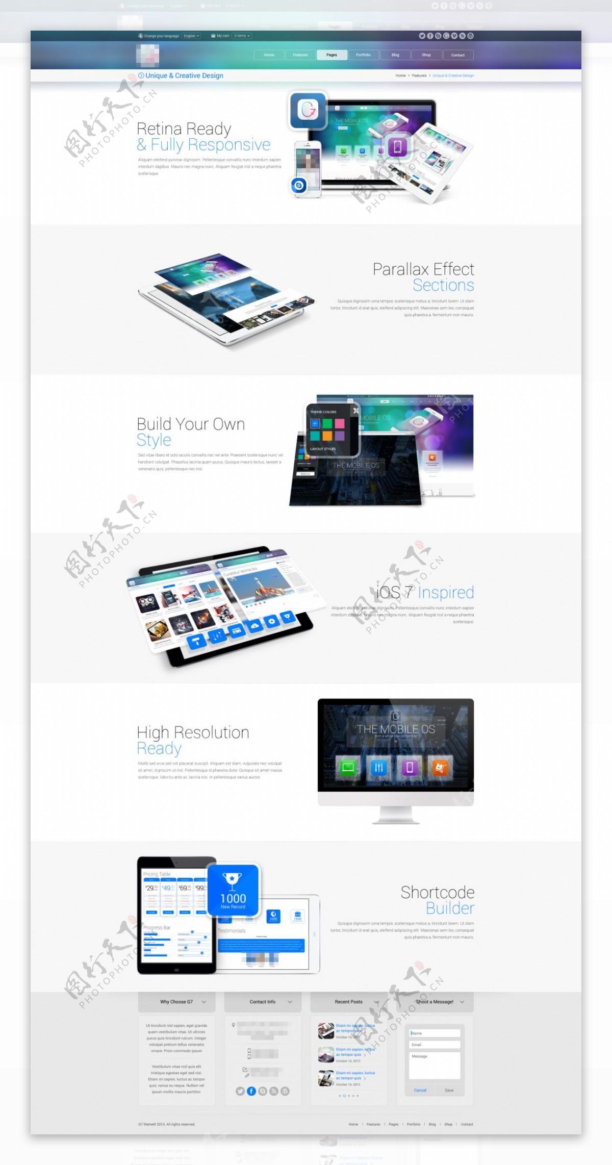 蓝色的企业科技商务创意网站界面展示