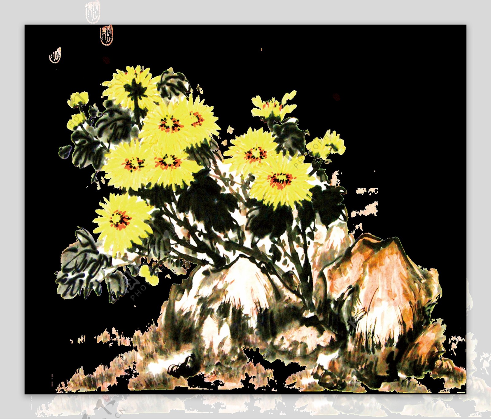 黄色卡通手绘菊花元素设计