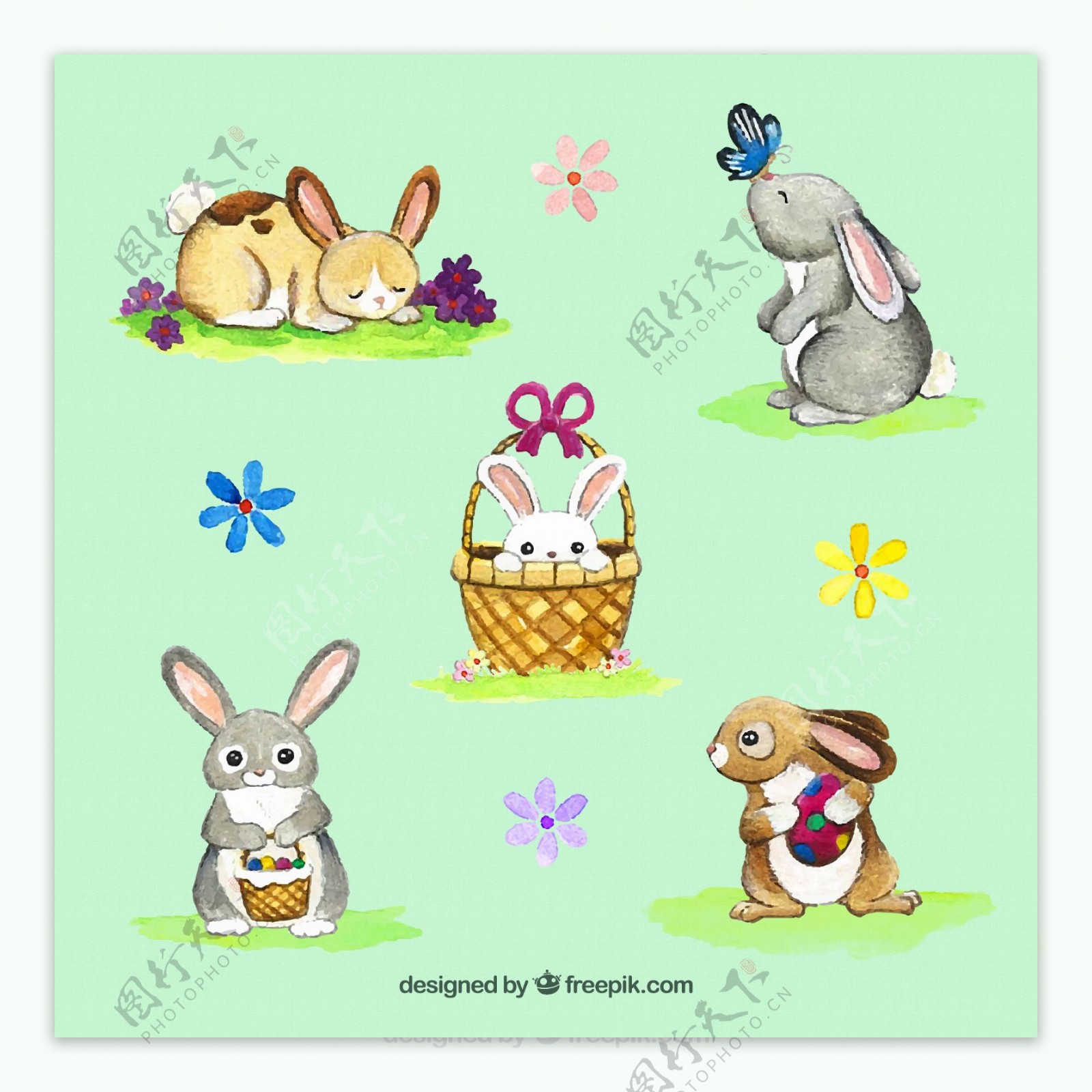 5款可爱彩绘兔子矢量素材