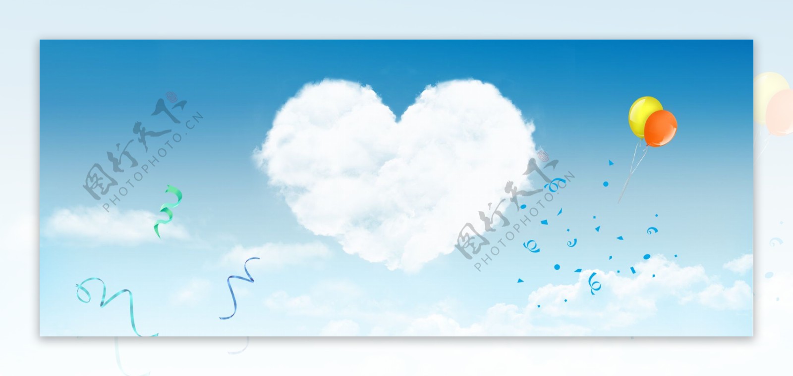 浪漫白色心形云朵气球背景