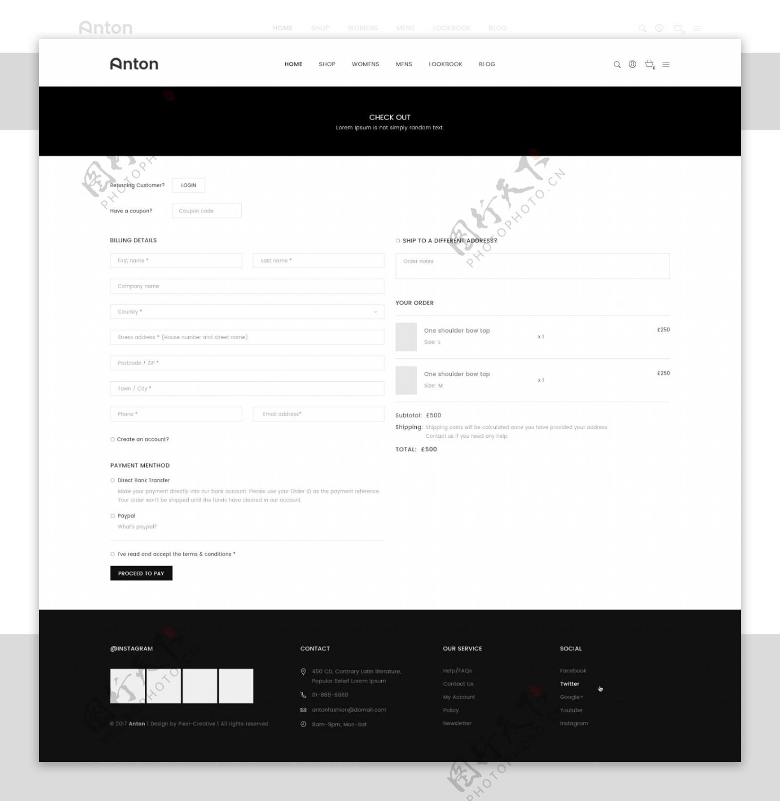 UI网页付款结账页面黑白灰简约PSD模板