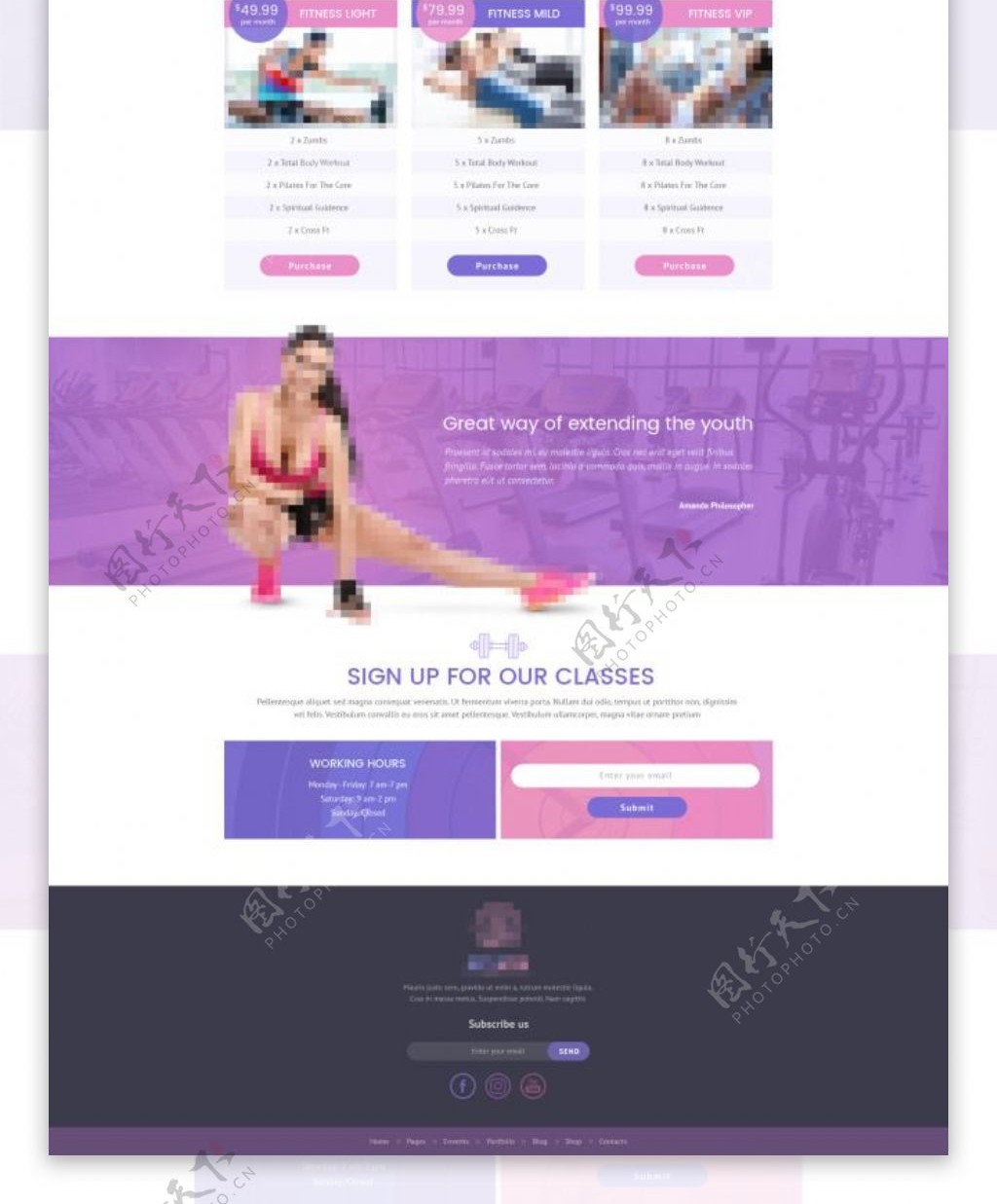 运动健身瑜伽网站分层PSD网站设计