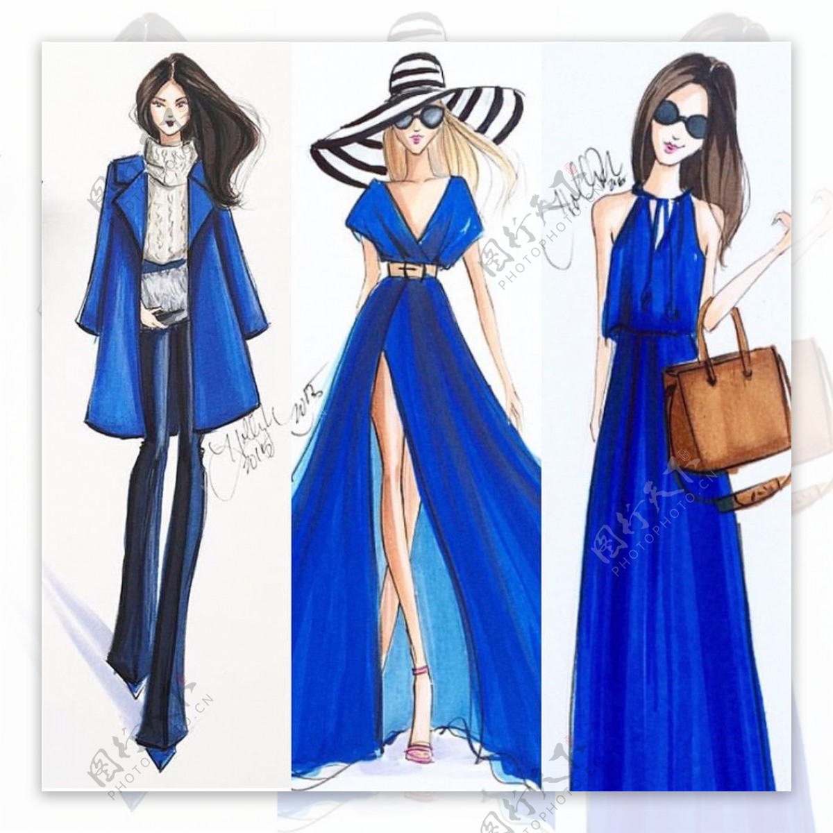 蓝色时尚礼服设计图