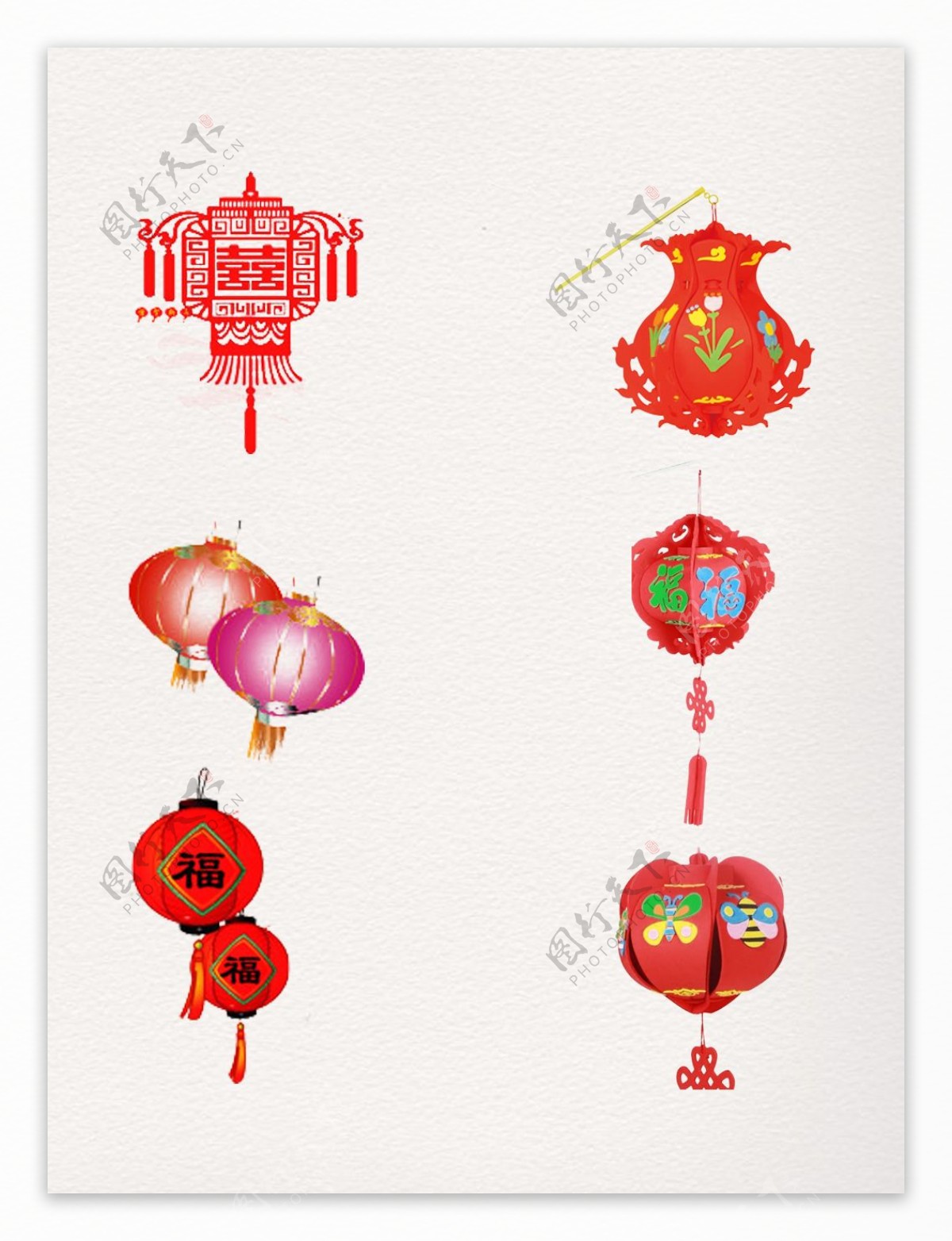 一组中国风新年红色花灯素材