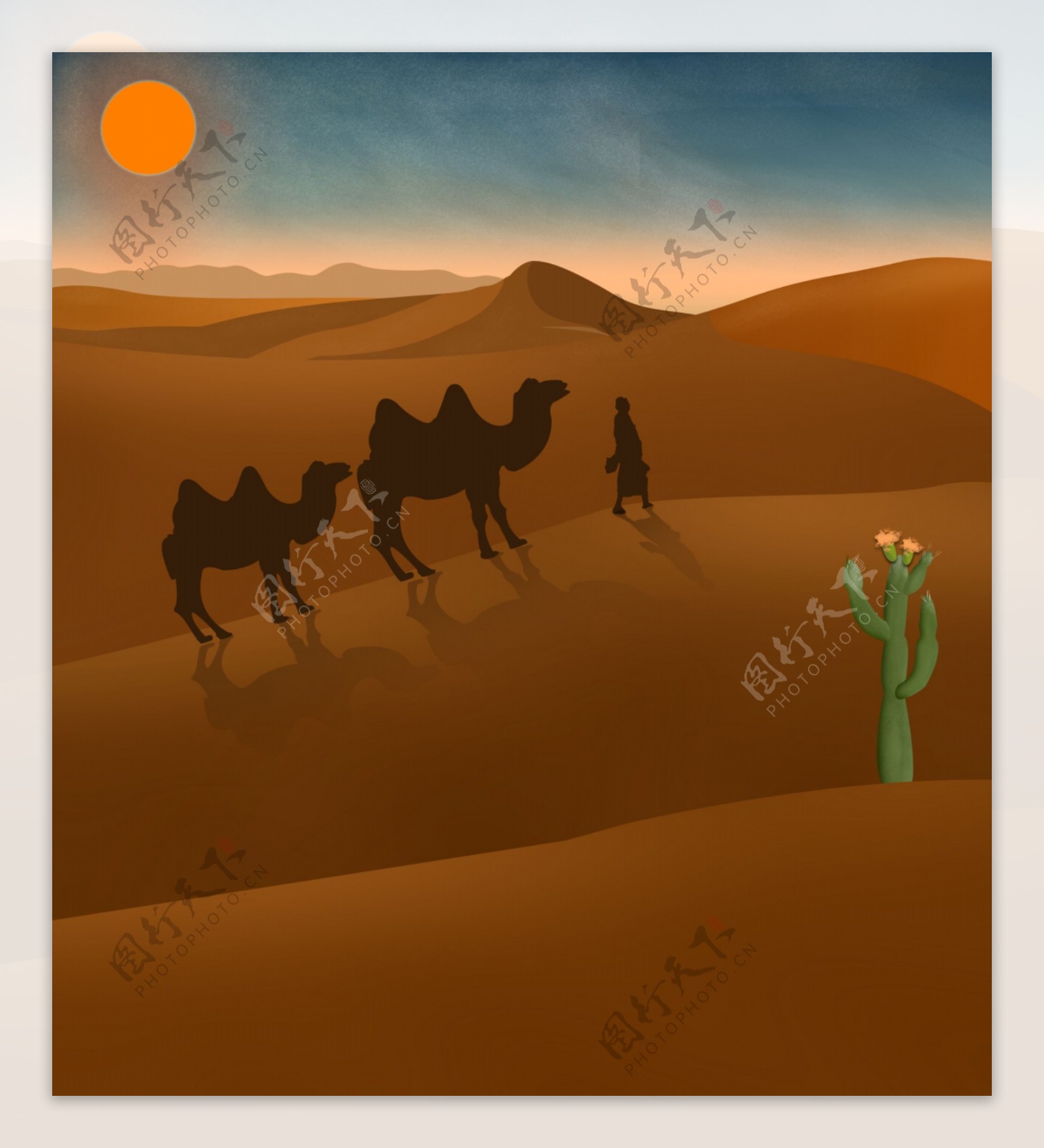 沙漠风景插画矢量插图