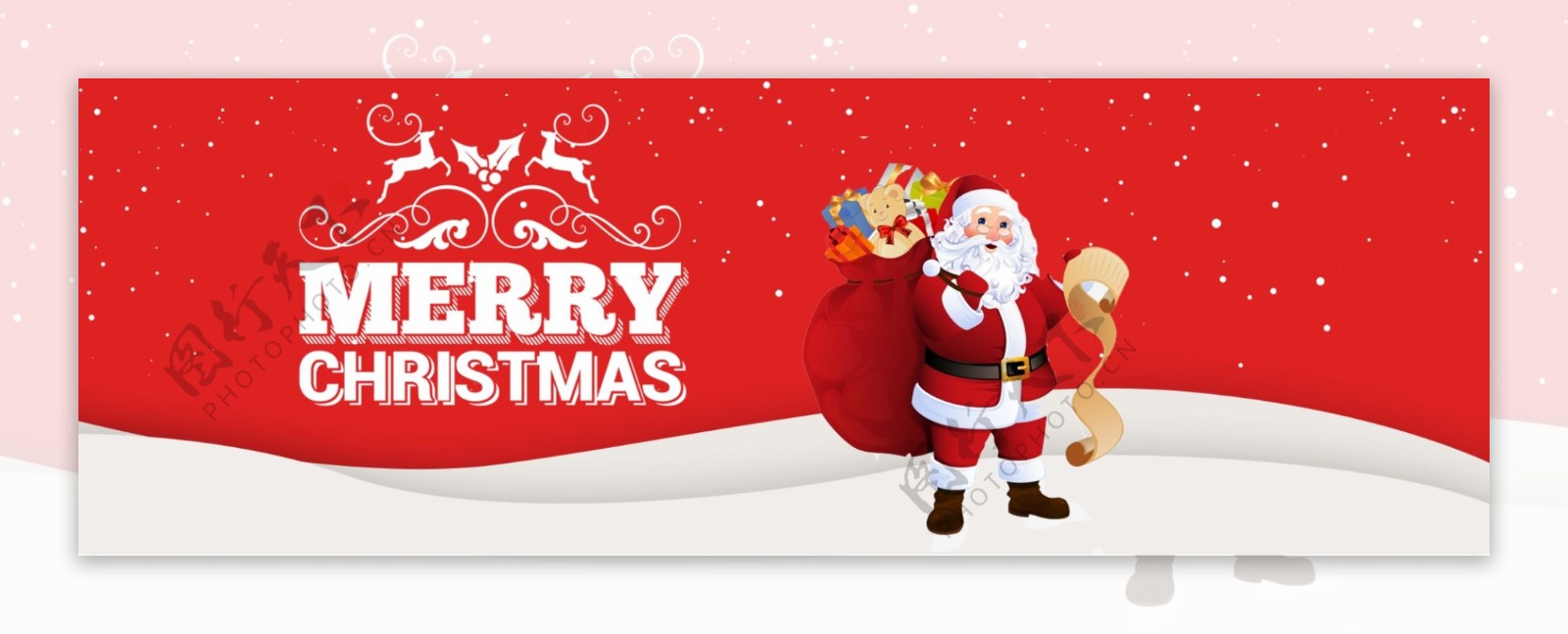 2018年圣诞节快乐促销圣诞老人红色白雪