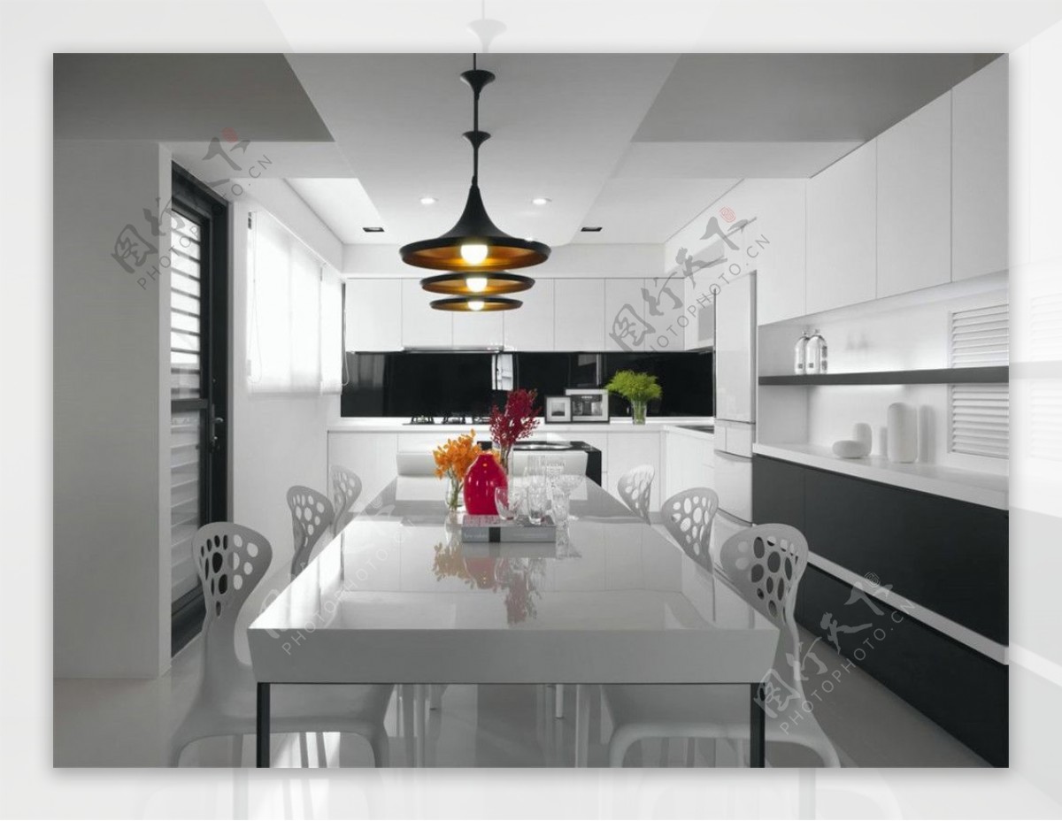 简约餐厅白色长方形餐桌装修效果图