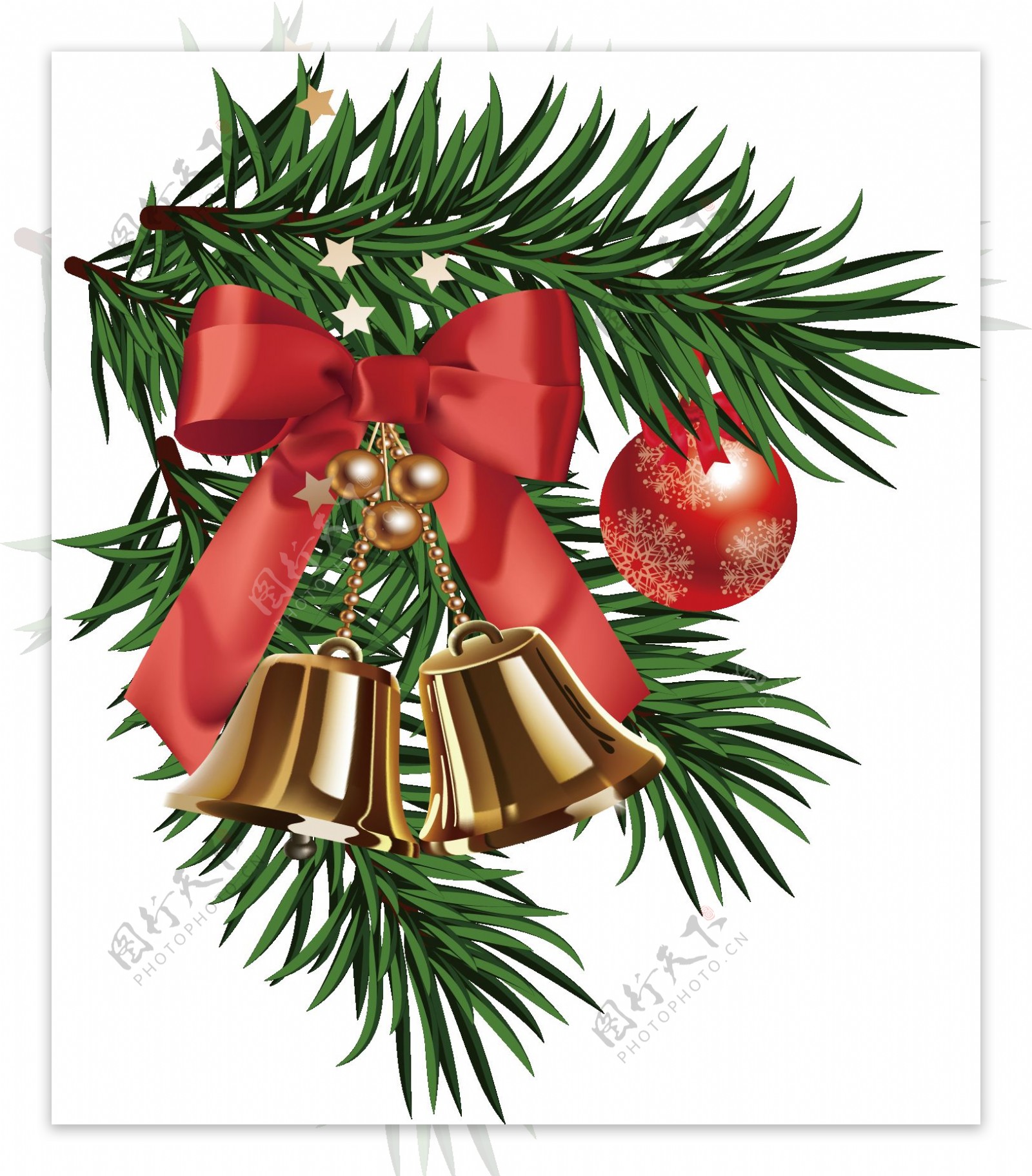 圣诞松枝铃铛装饰元素