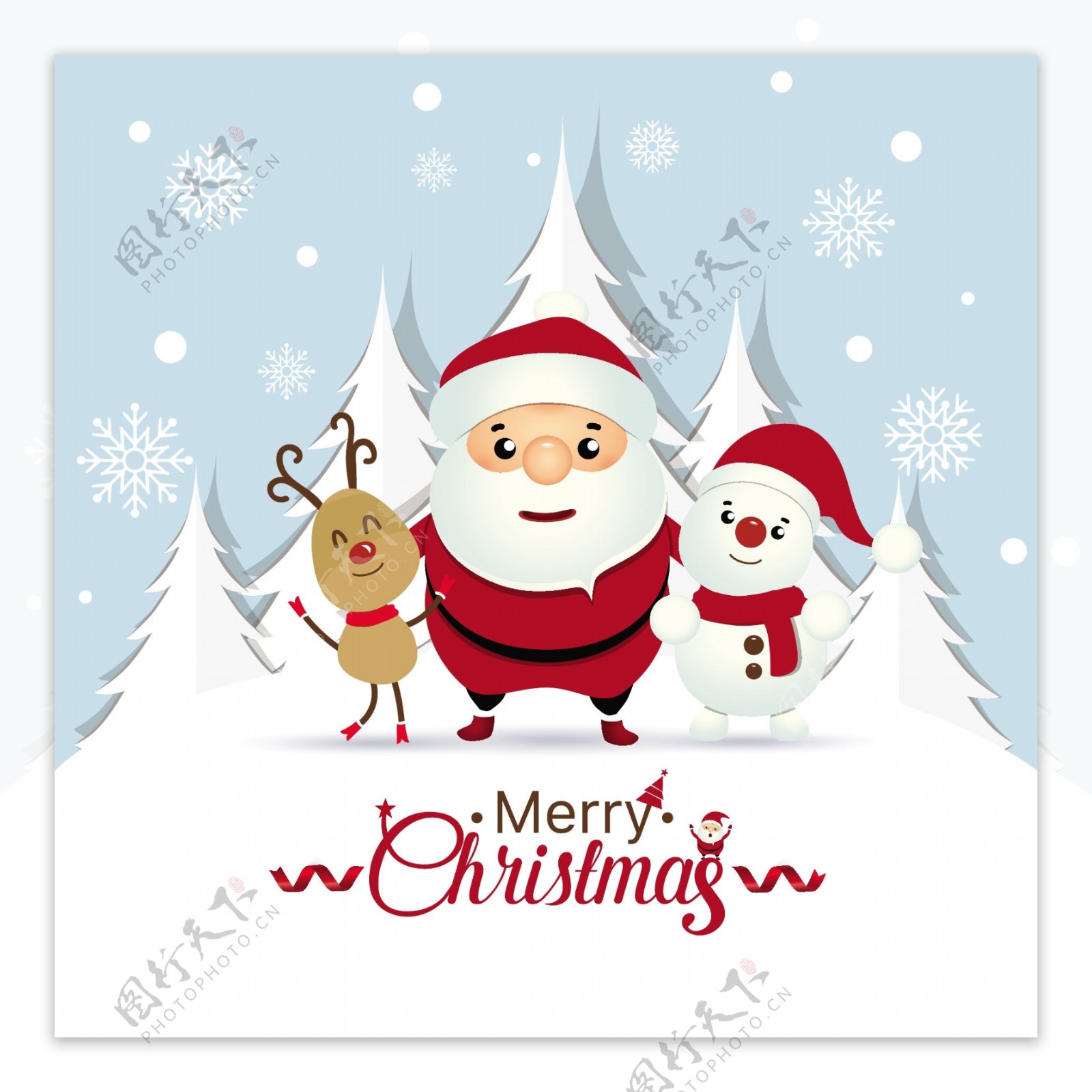 圣诞贺卡与圣诞老人和驯鹿矢量插图