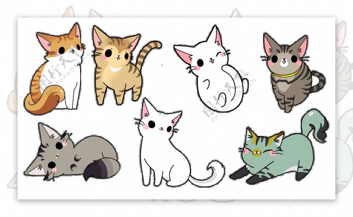 7只卡通猫咪素材