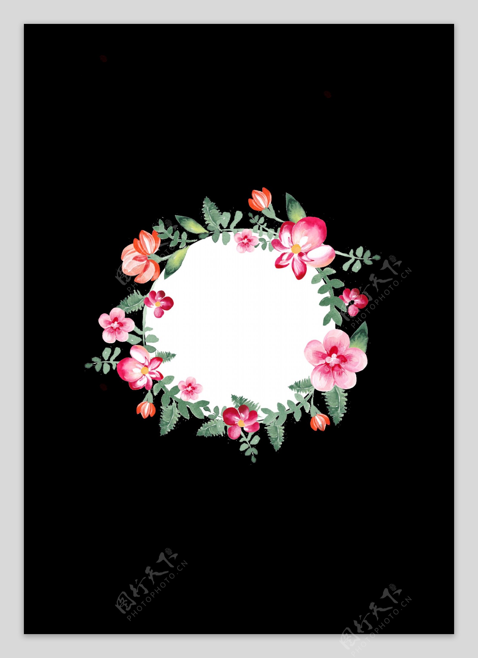 清新粉色系花朵手绘花环装饰元素