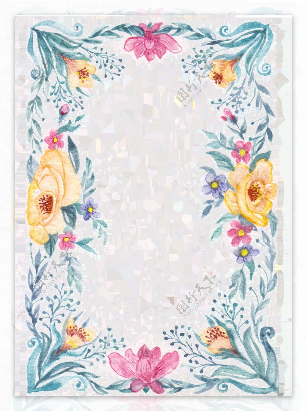 手绘彩色花卉边框透明素材合集