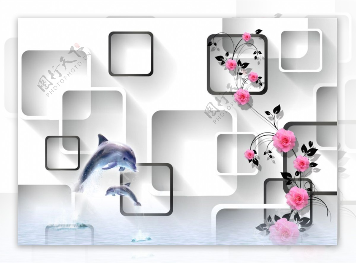 3D海豚玫瑰花