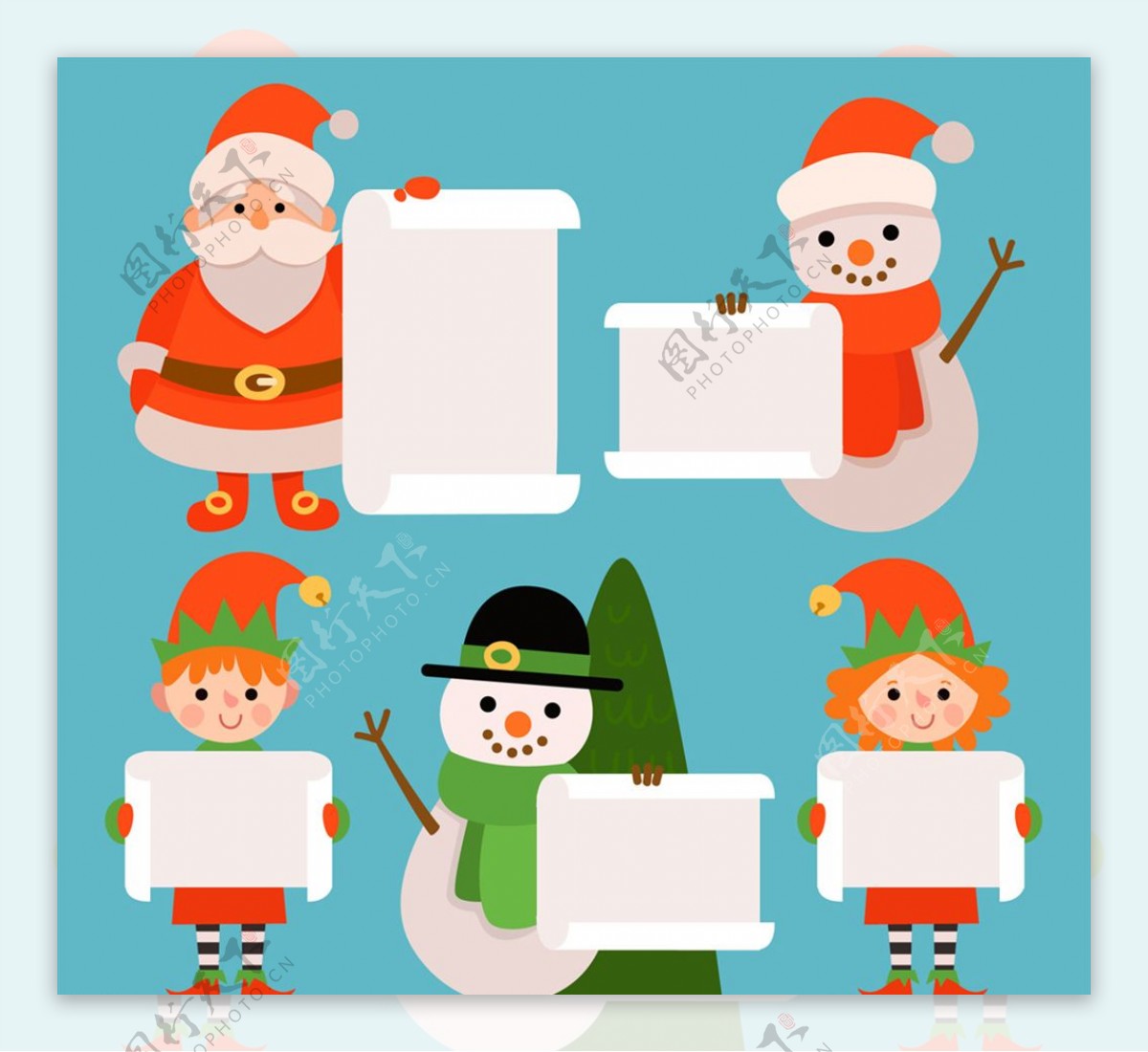 5款卡通举白纸板的圣诞角色