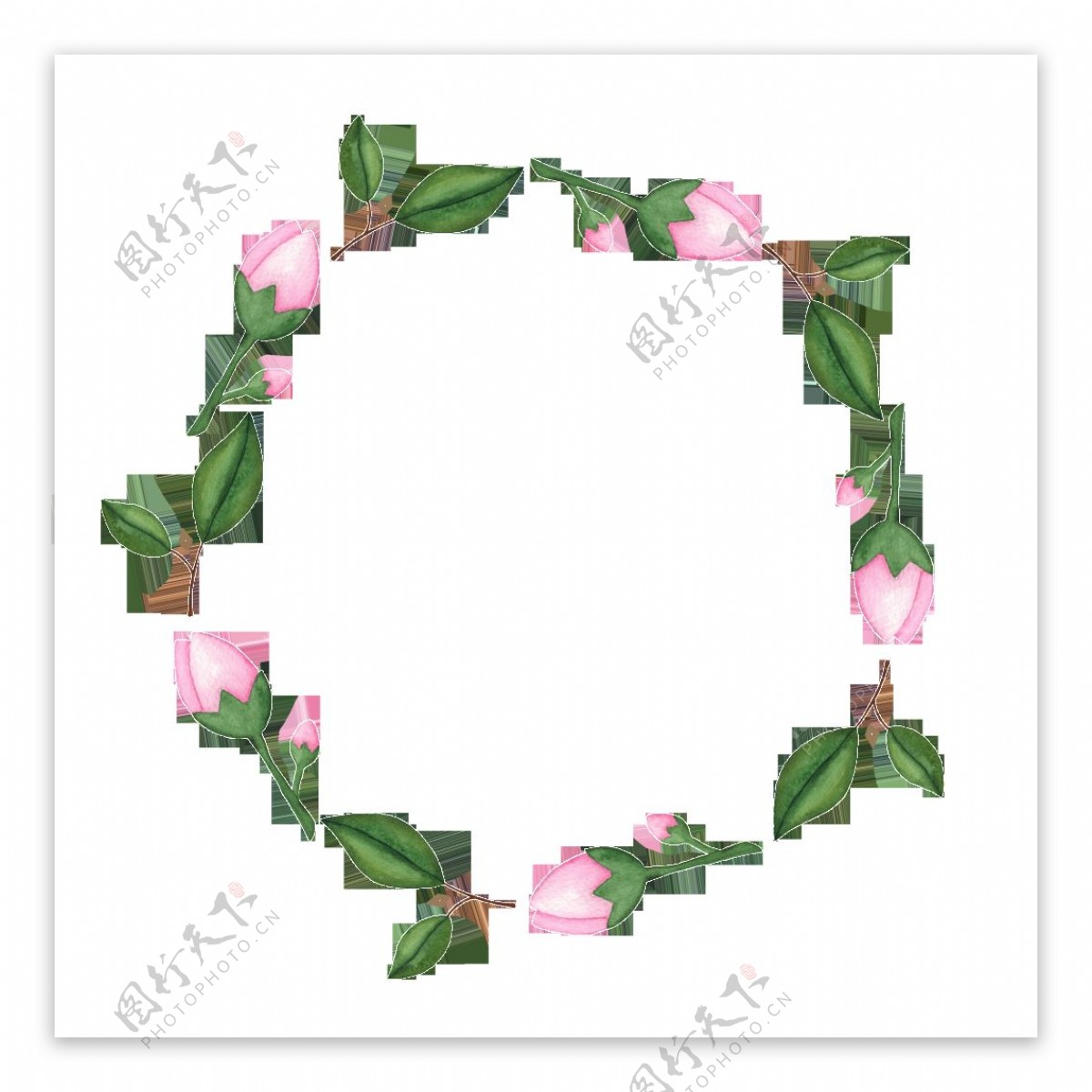 粉色花苞围城的花环PNG透明素材