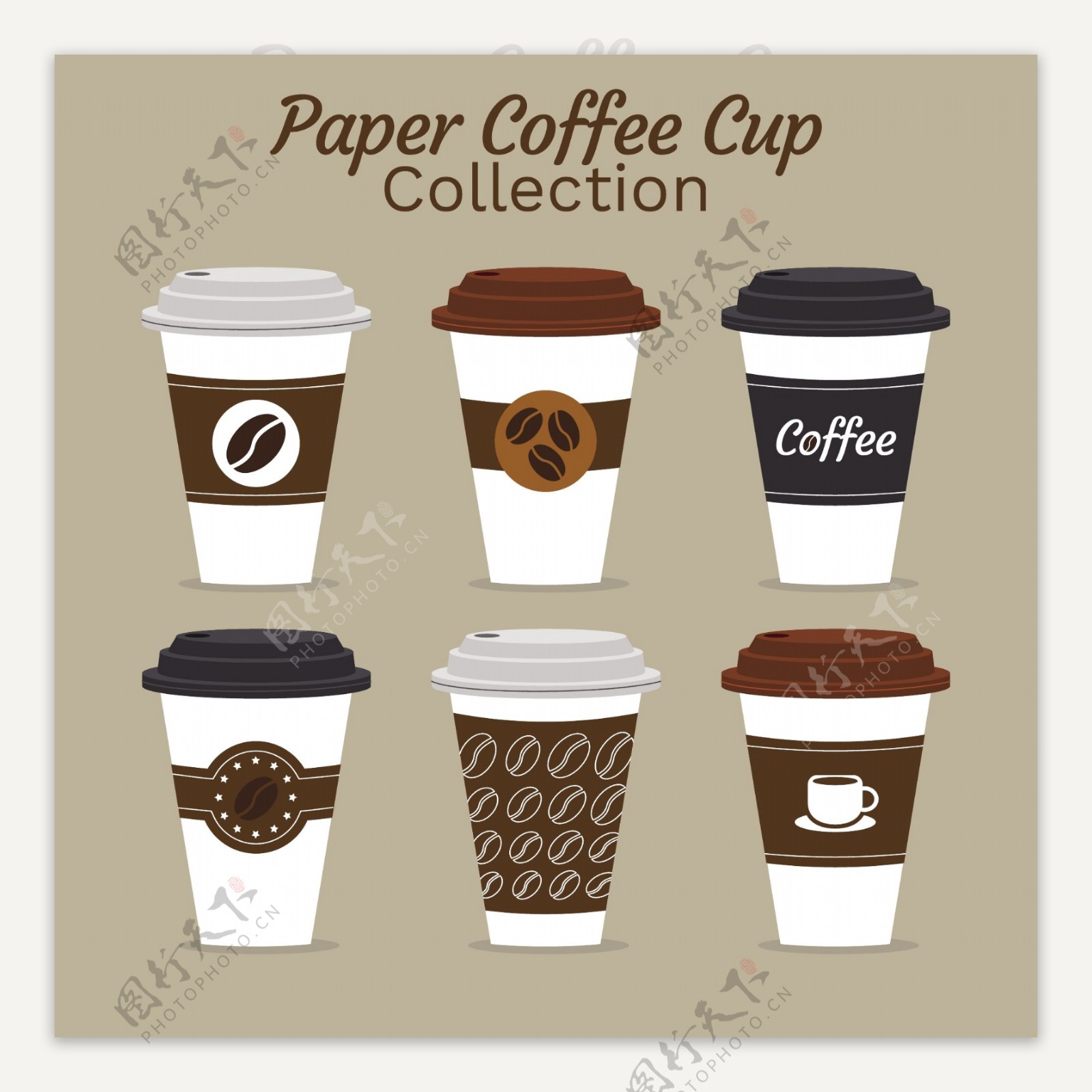 6款精美纸质咖啡杯插画