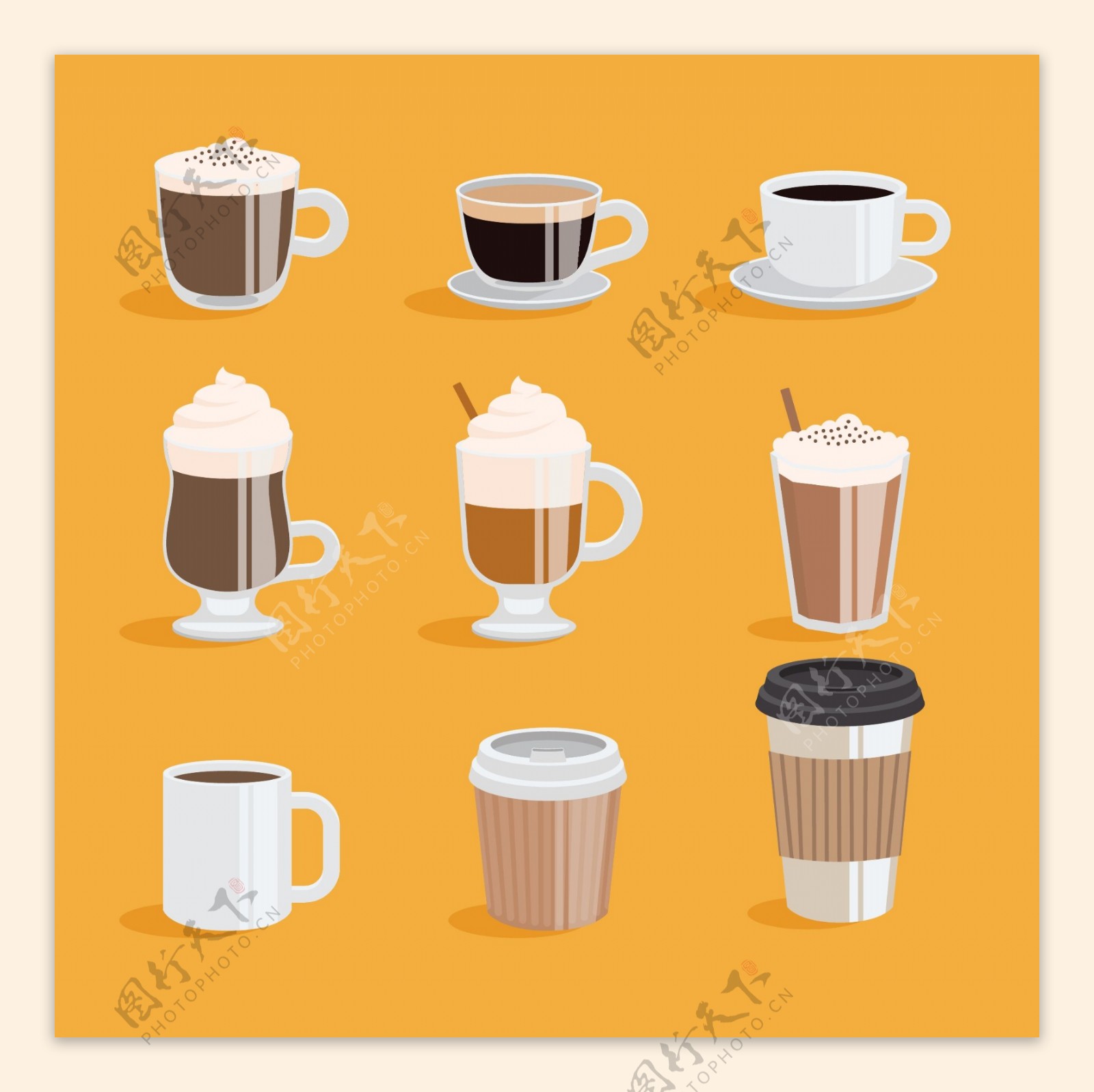 9款卡通咖啡杯插画设计