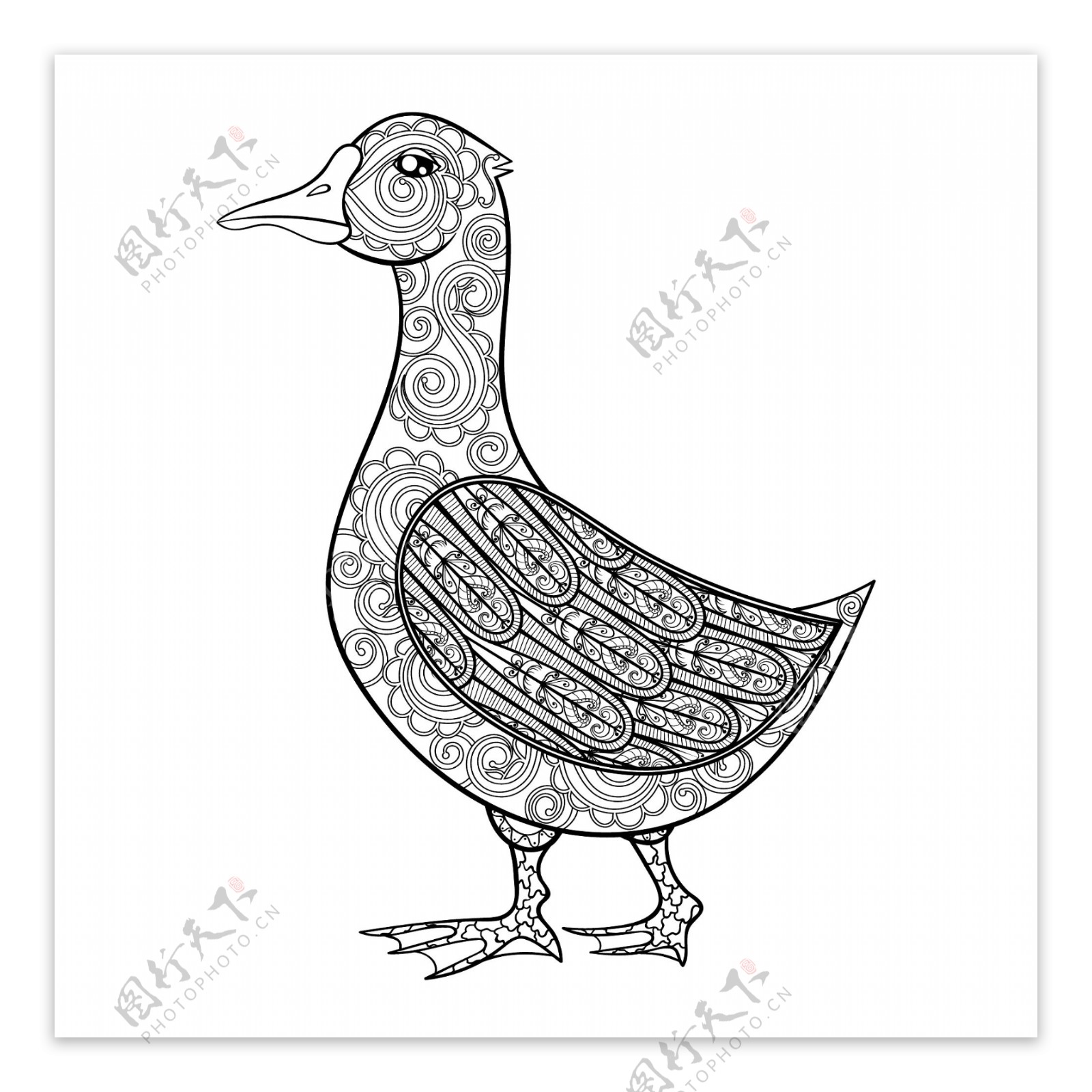 黑白艺术动物鸭子插画