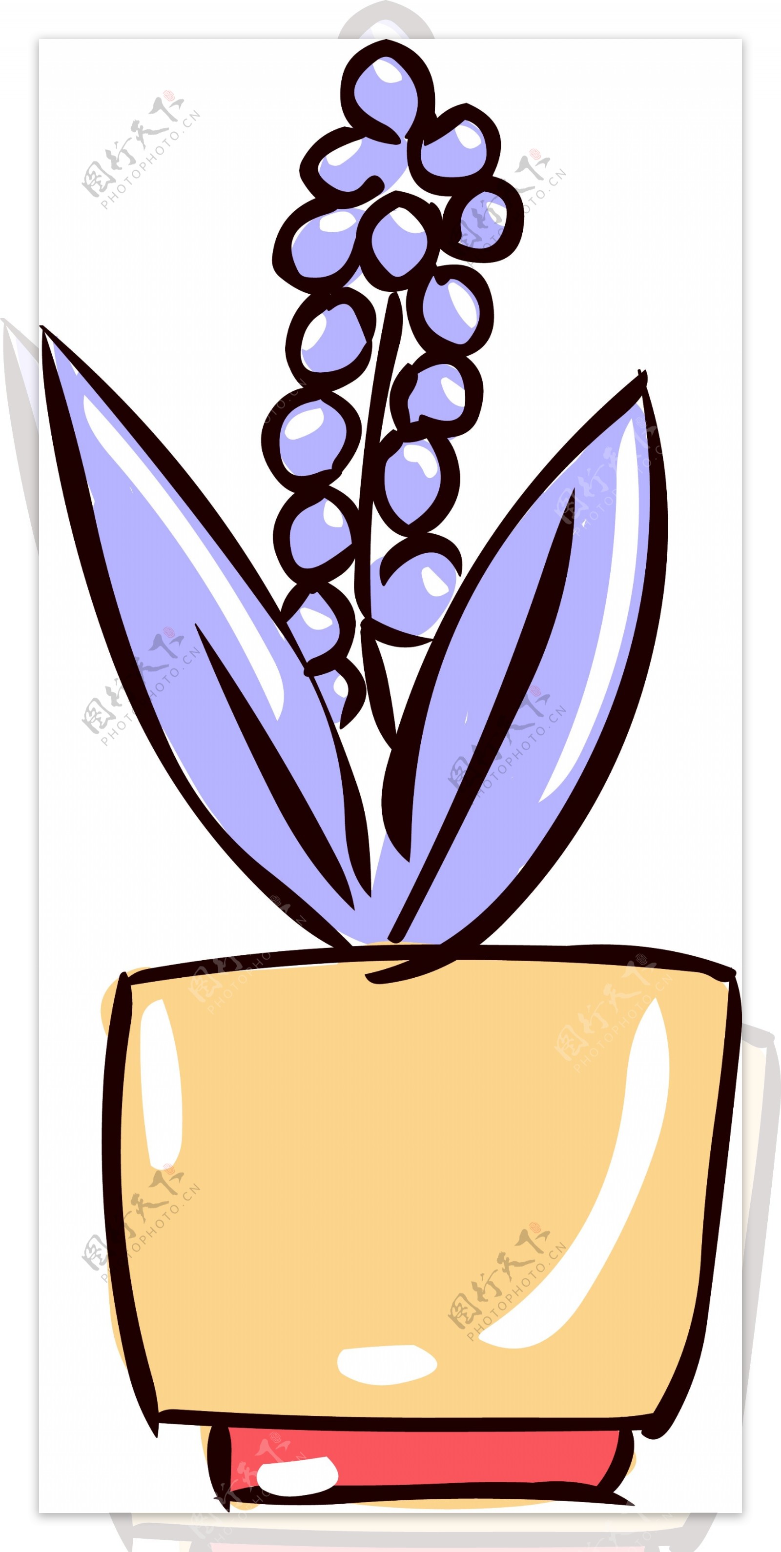 手绘花简笔画风格可爱卡通紫色小盆栽