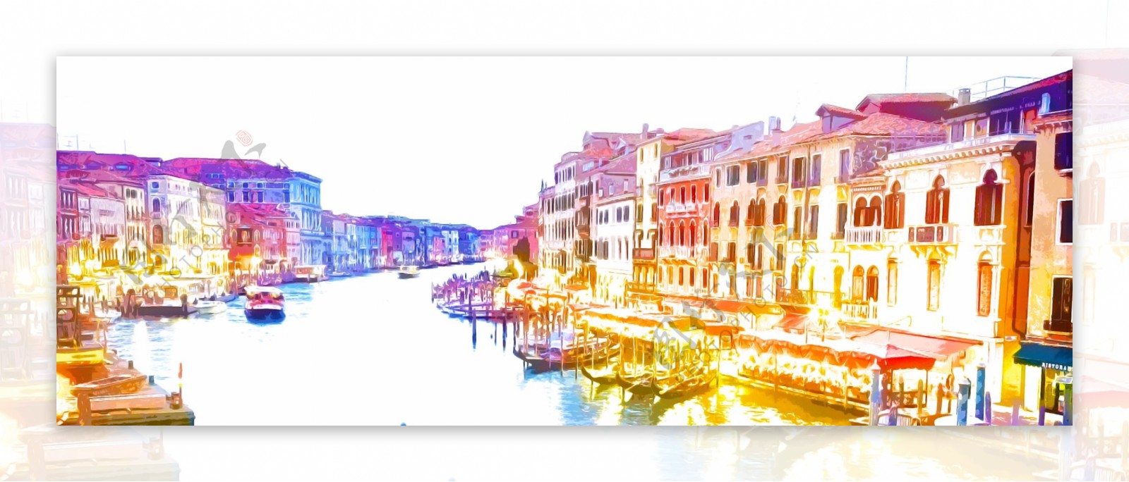 全原创手绘唯美梦幻色彩威尼斯