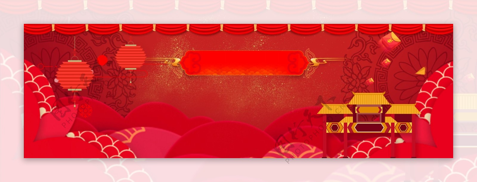 中国风红色灯笼春节舞台背景素材