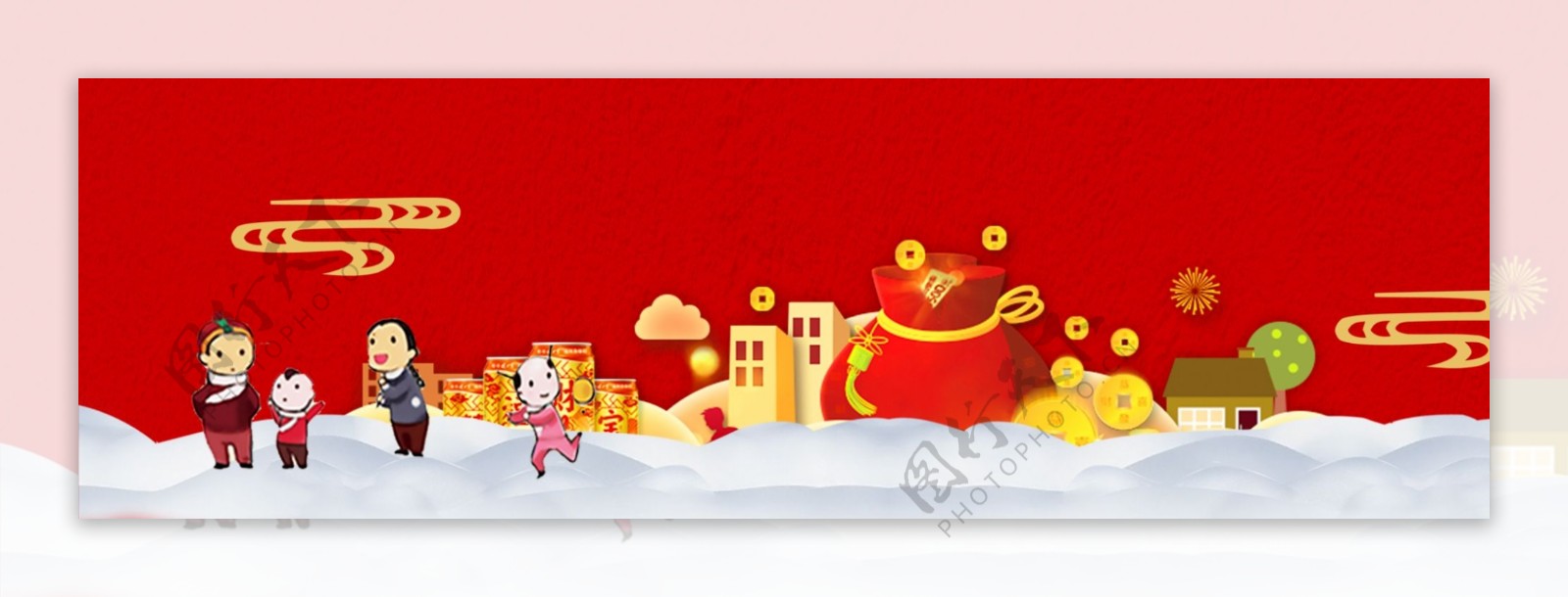 红色春节福袋banner背景素材