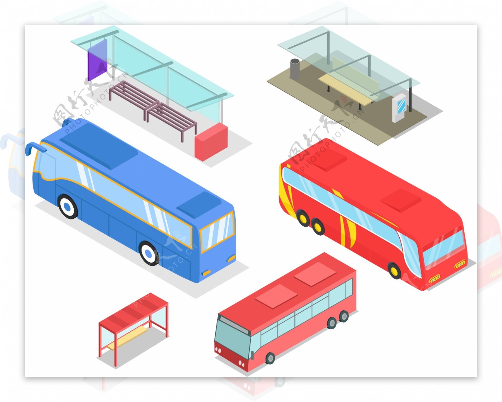 卡通立体的公交和站台素材