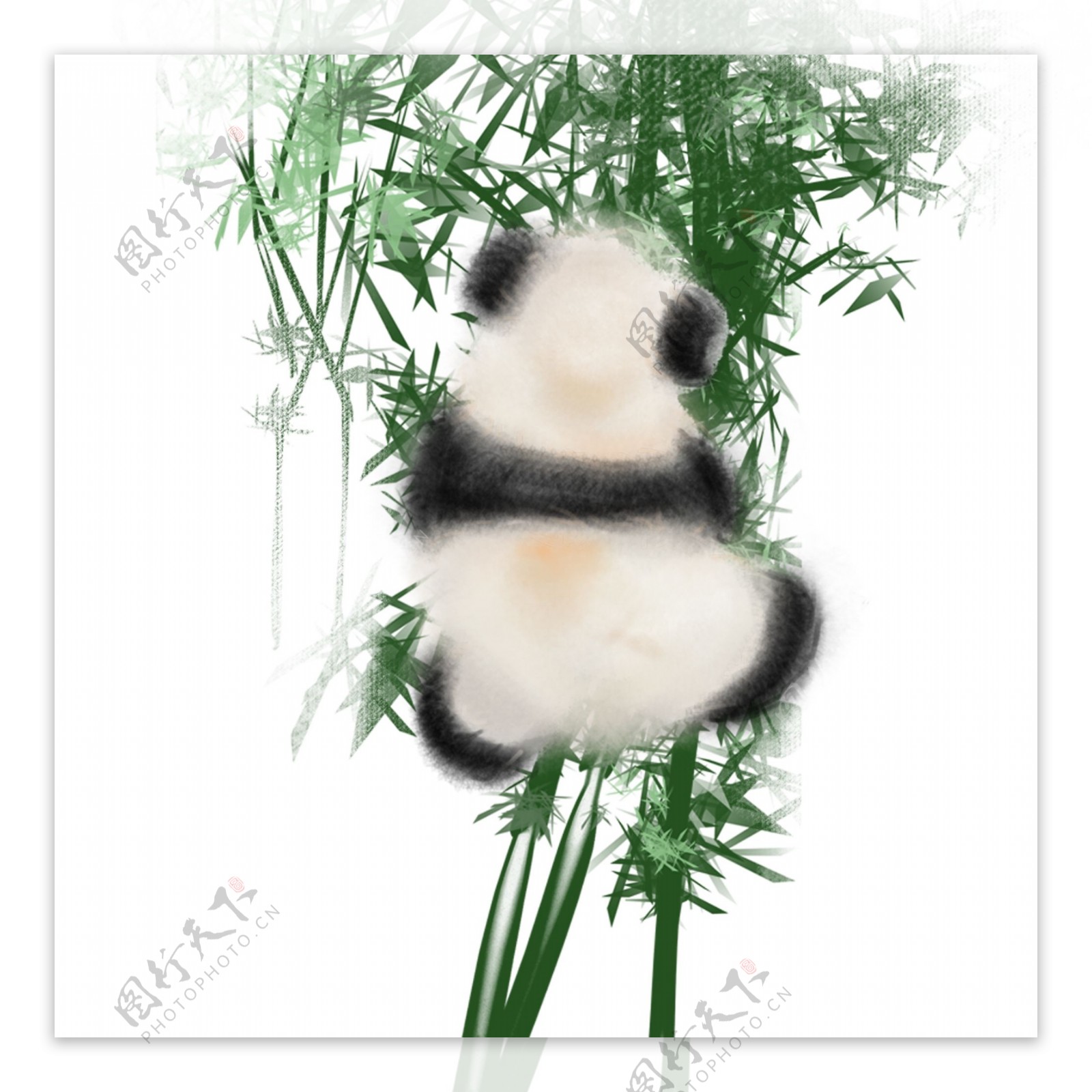 商用手绘水墨风爬竹子的熊猫中国风元素