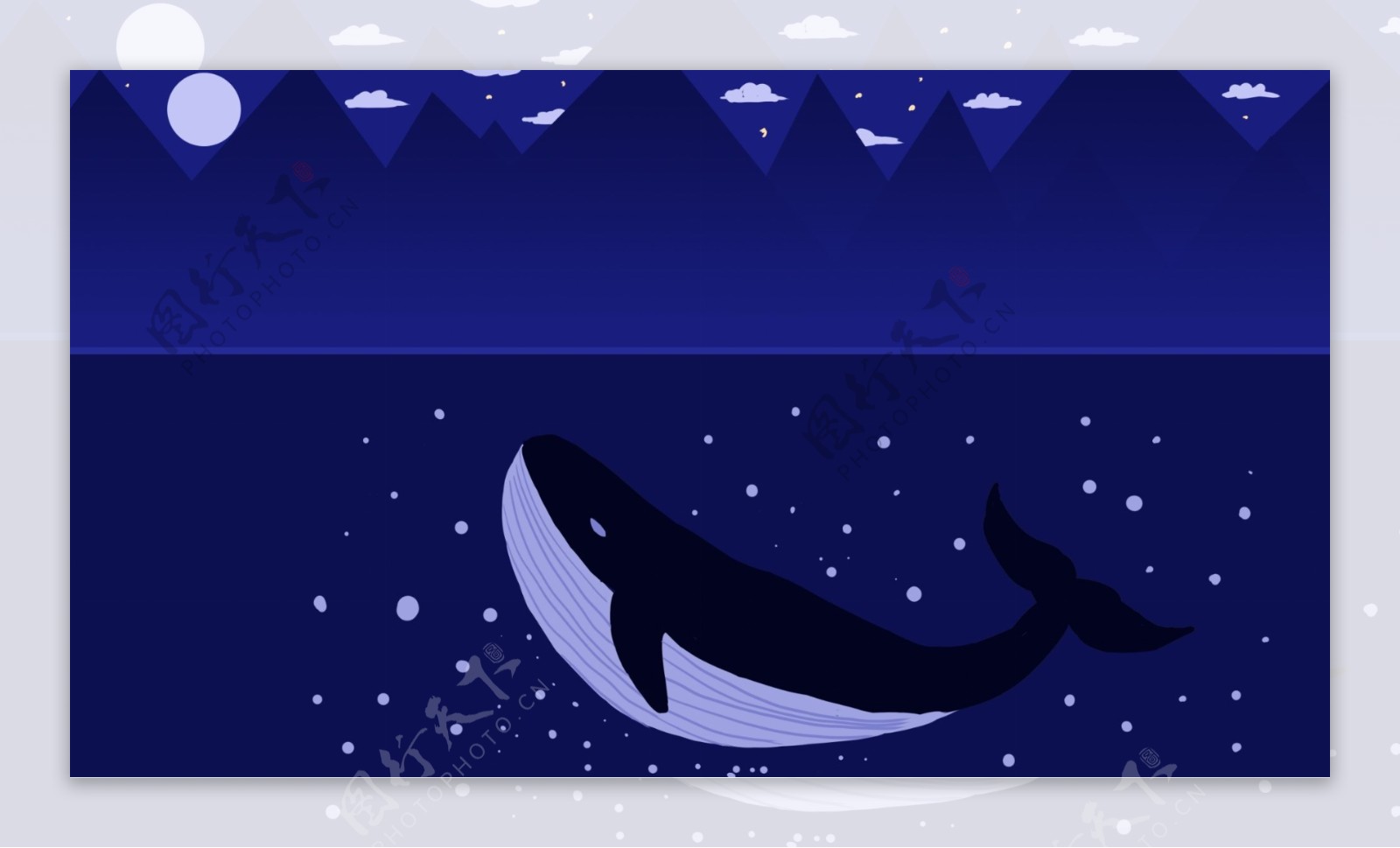 深海中游泳的鲸鱼卡通背景