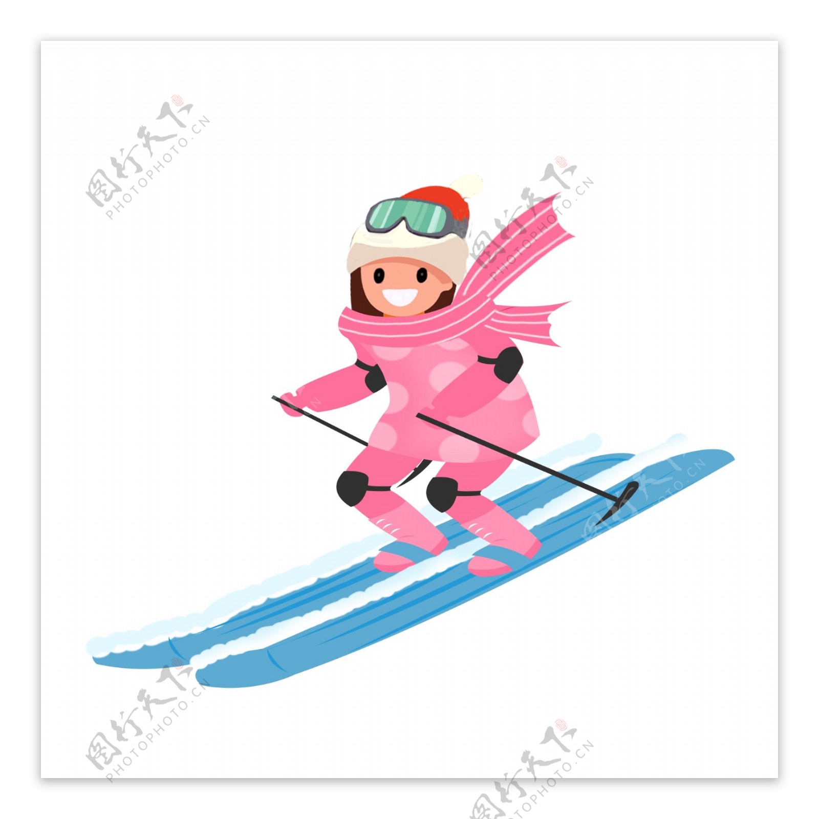开心滑雪的女孩插画设计可商用元素
