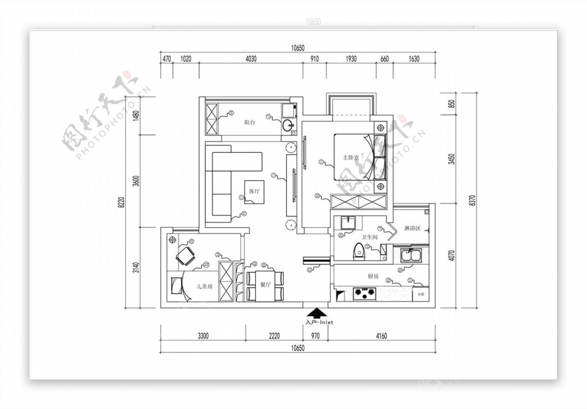 CAD两室一厅方案规划