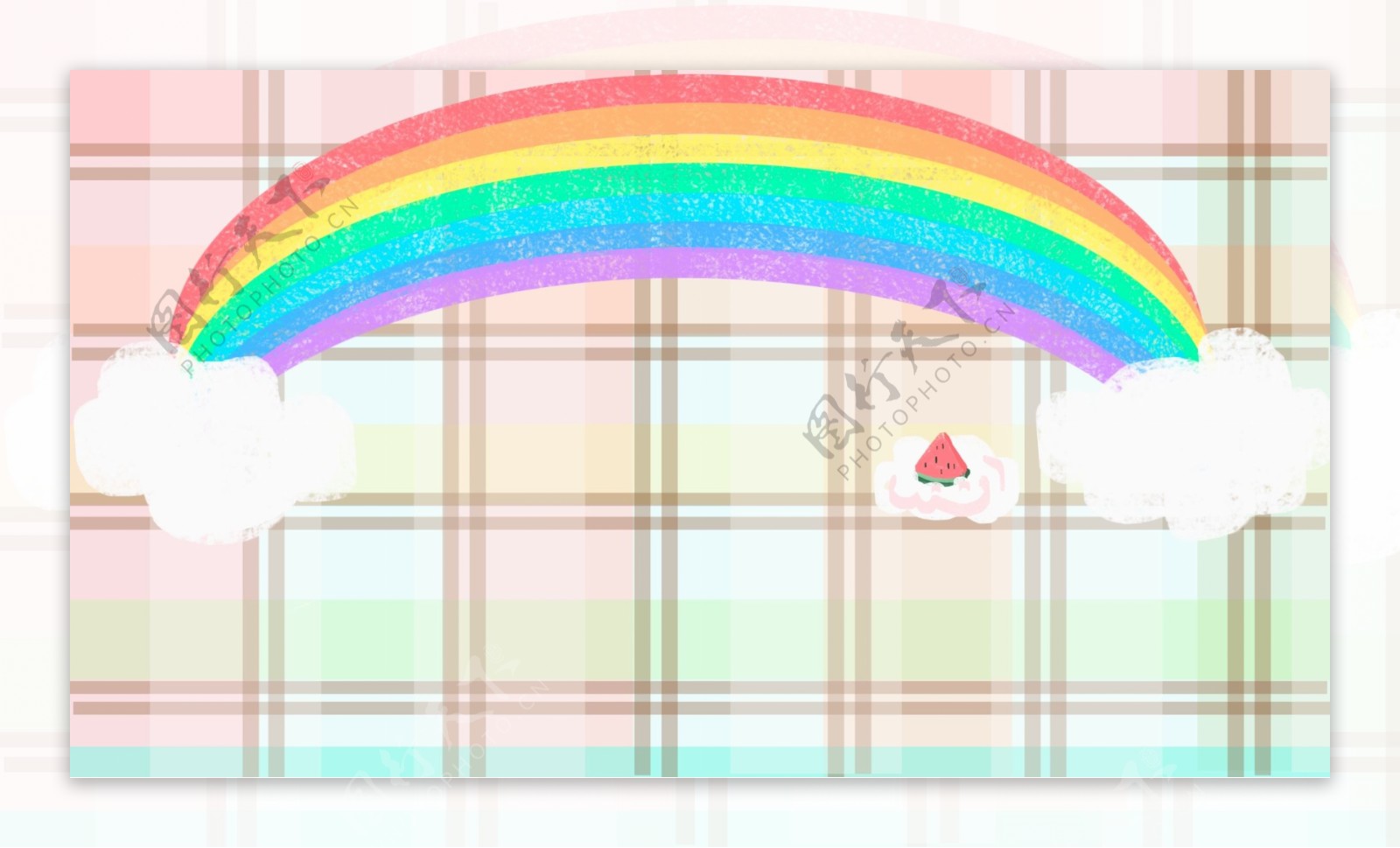 小清新格子布和彩虹插画背景