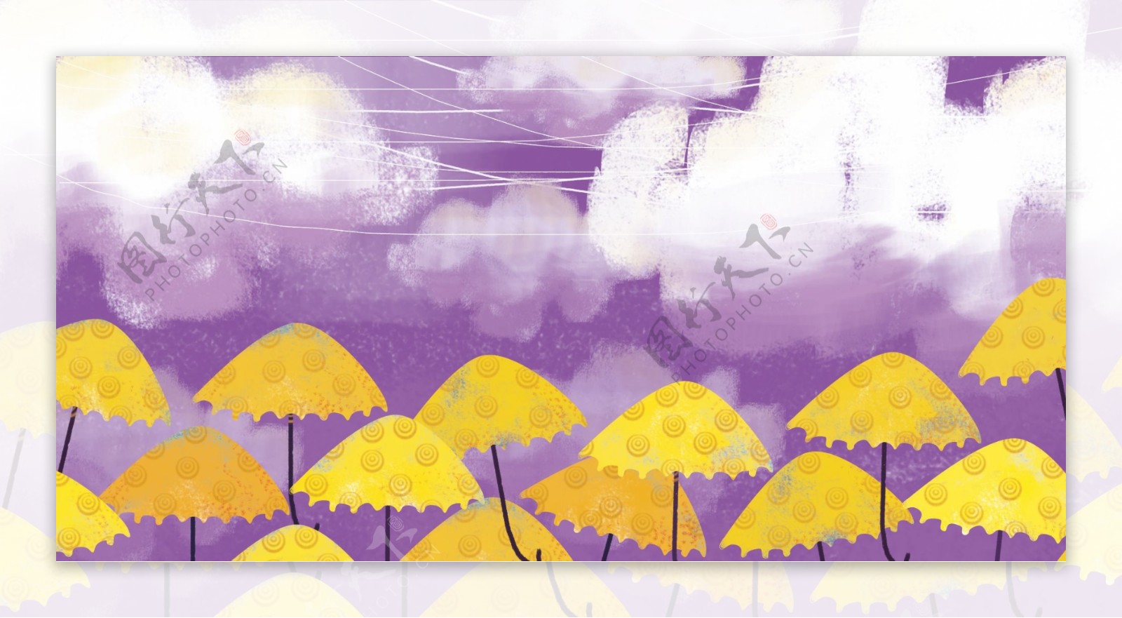 紫色太空下的伞噪点插画背景