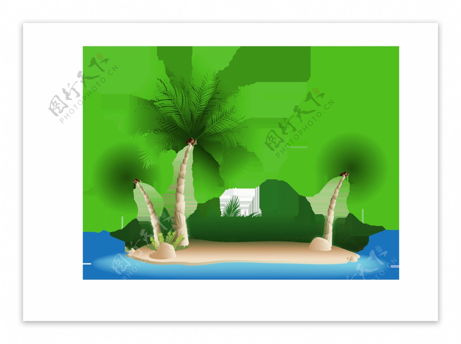 手绘海岛上的椰子树