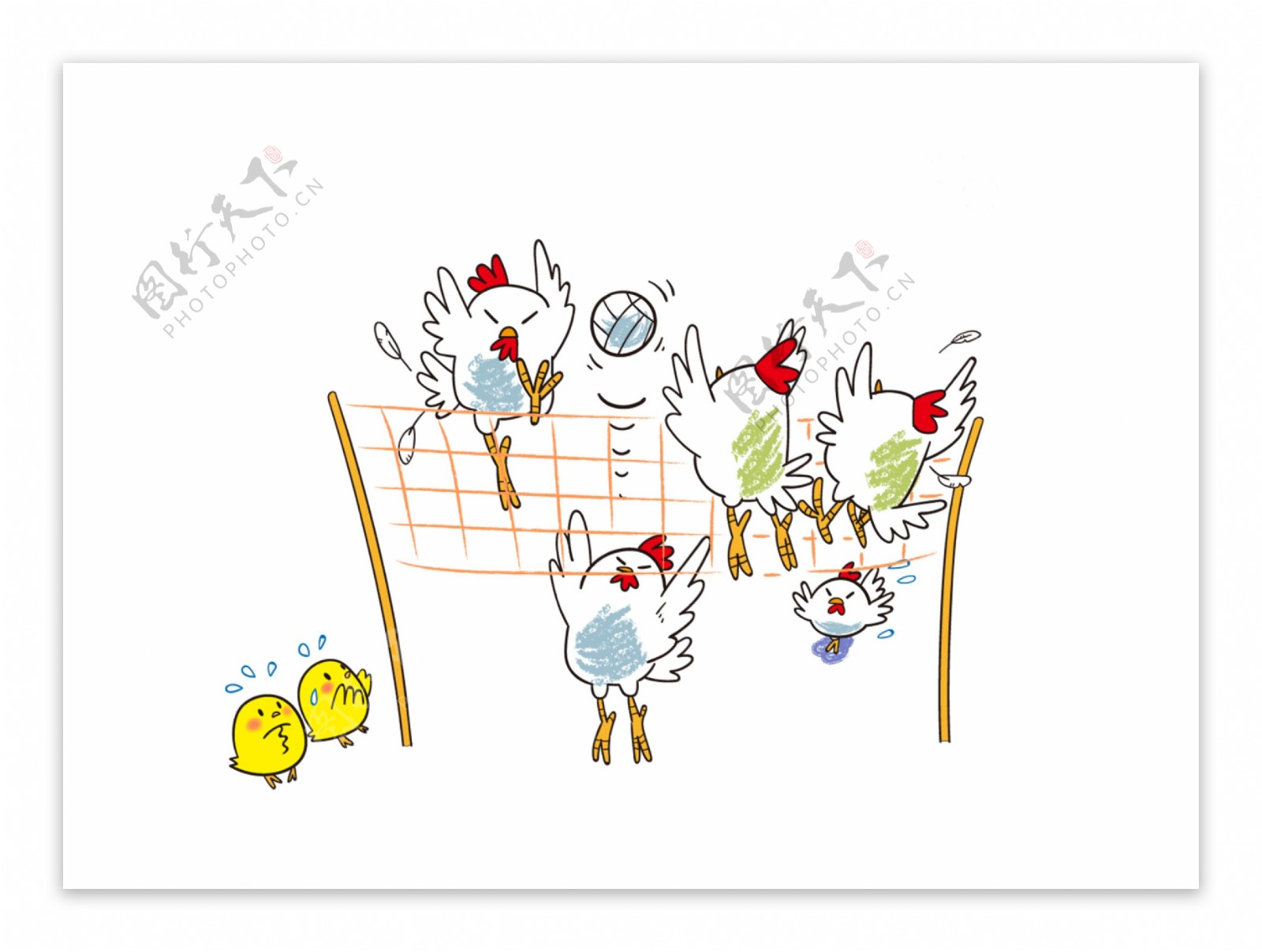 卡通可爱小鸡打排球png元素