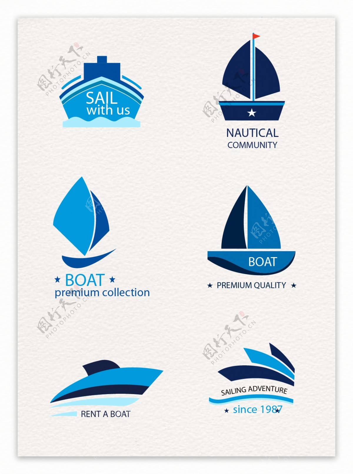 6款蓝色船舶标志矢量素材