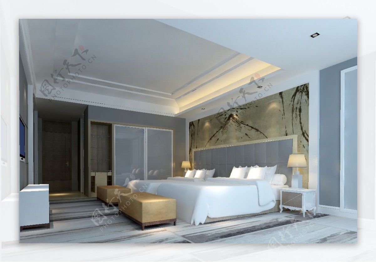 现代风格卧室空间模型效果图