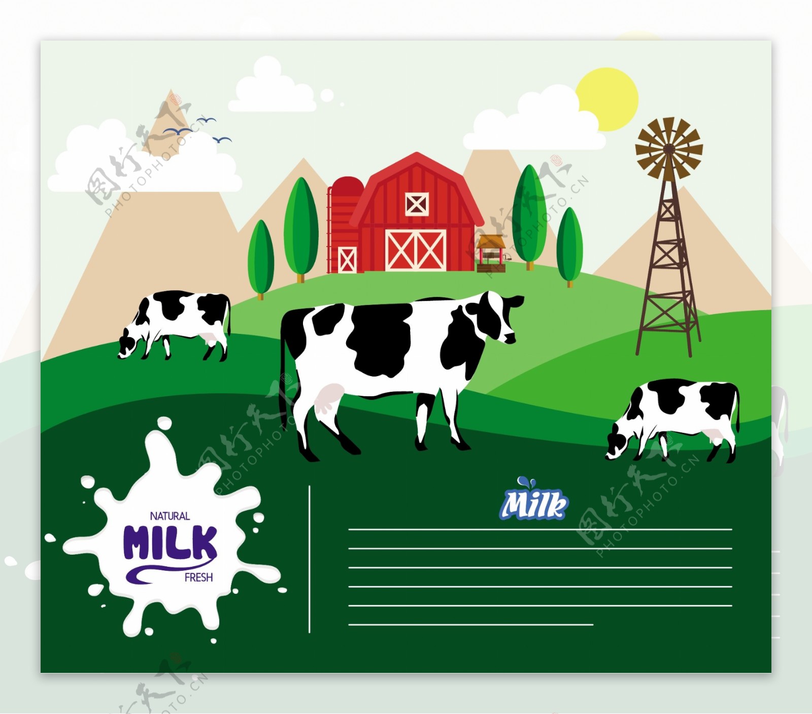 自然牛奶农场ai矢量素材下载