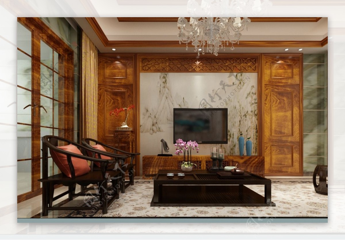实木中式客厅装饰装修效果图