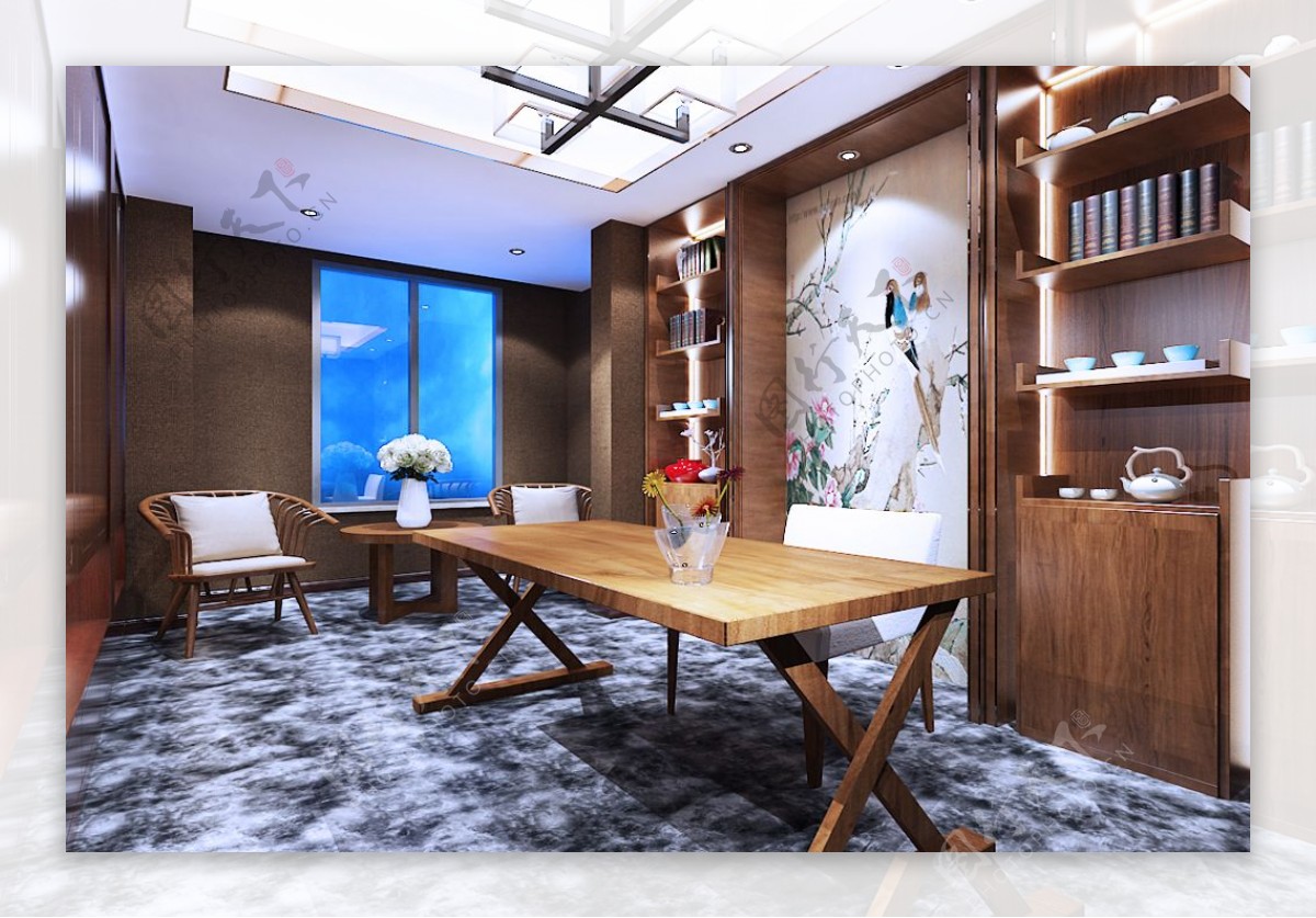新中式小空间书房休息室