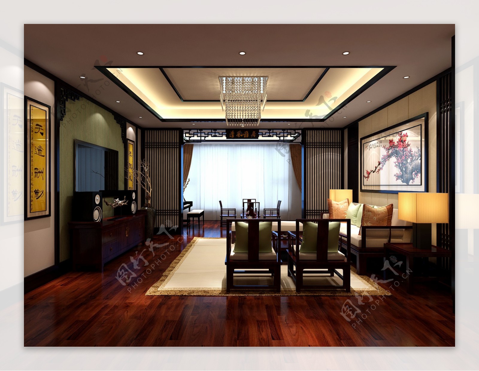 中式古朴客厅装修实景效果图
