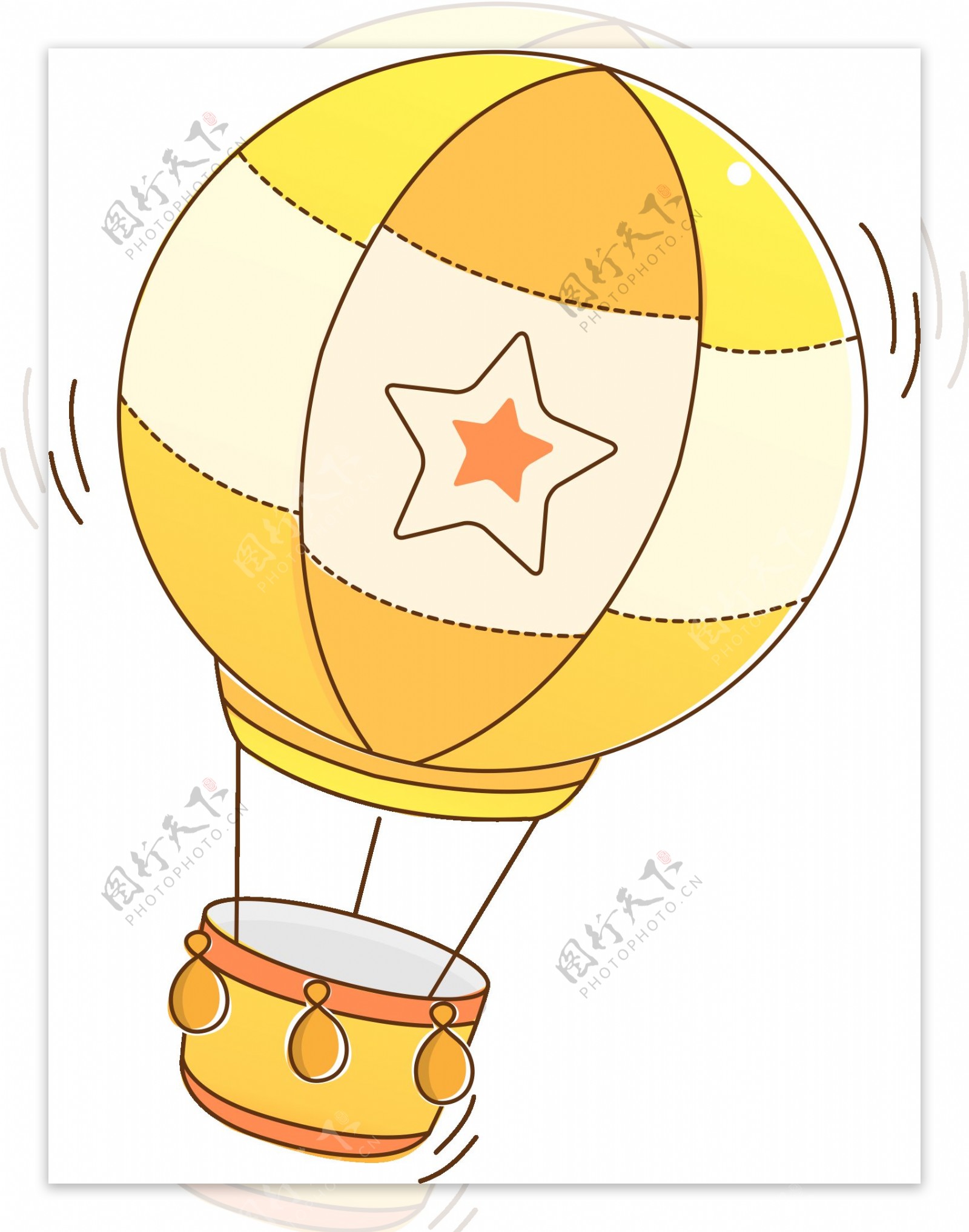 卡通黄色热气球png元素