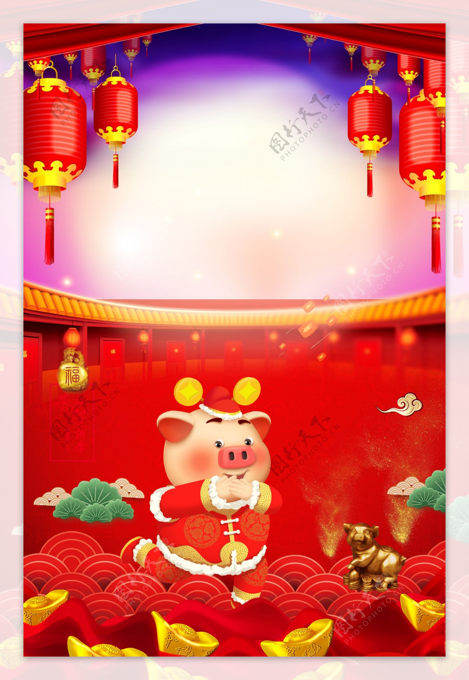 红包猪年新年快乐广告背景图