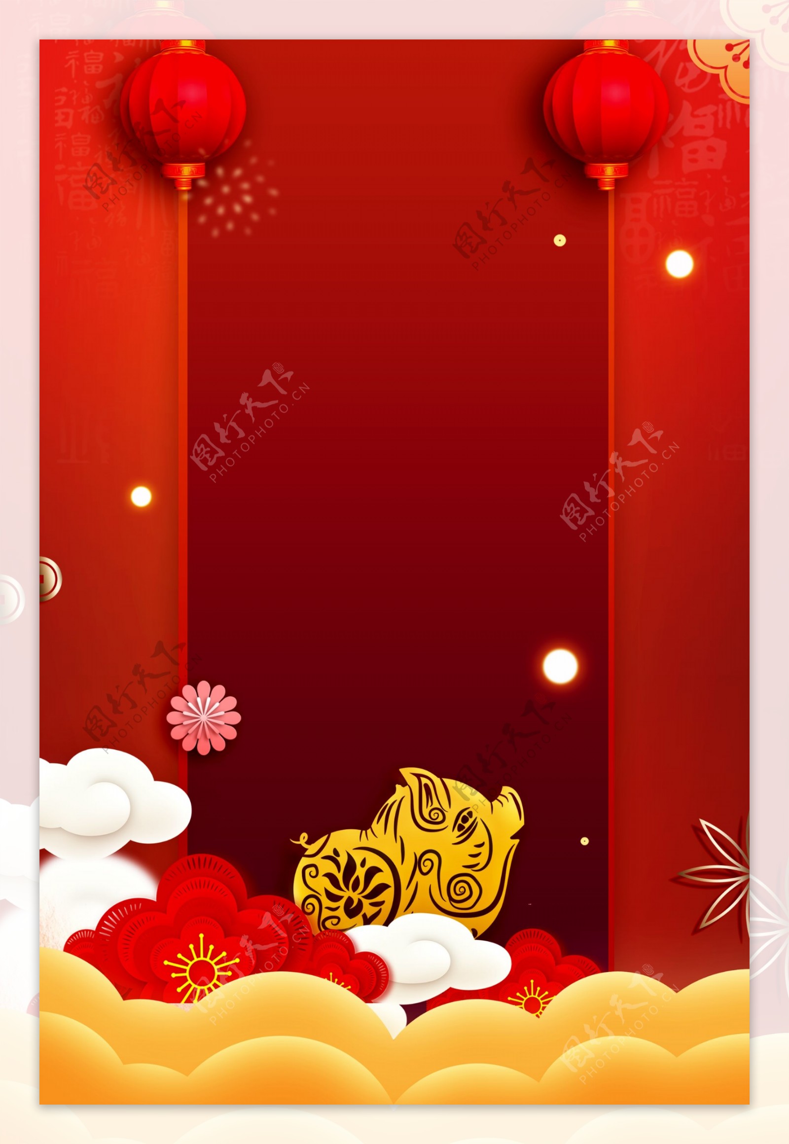 剪纸中国风红色猪年新年喜庆广告背景