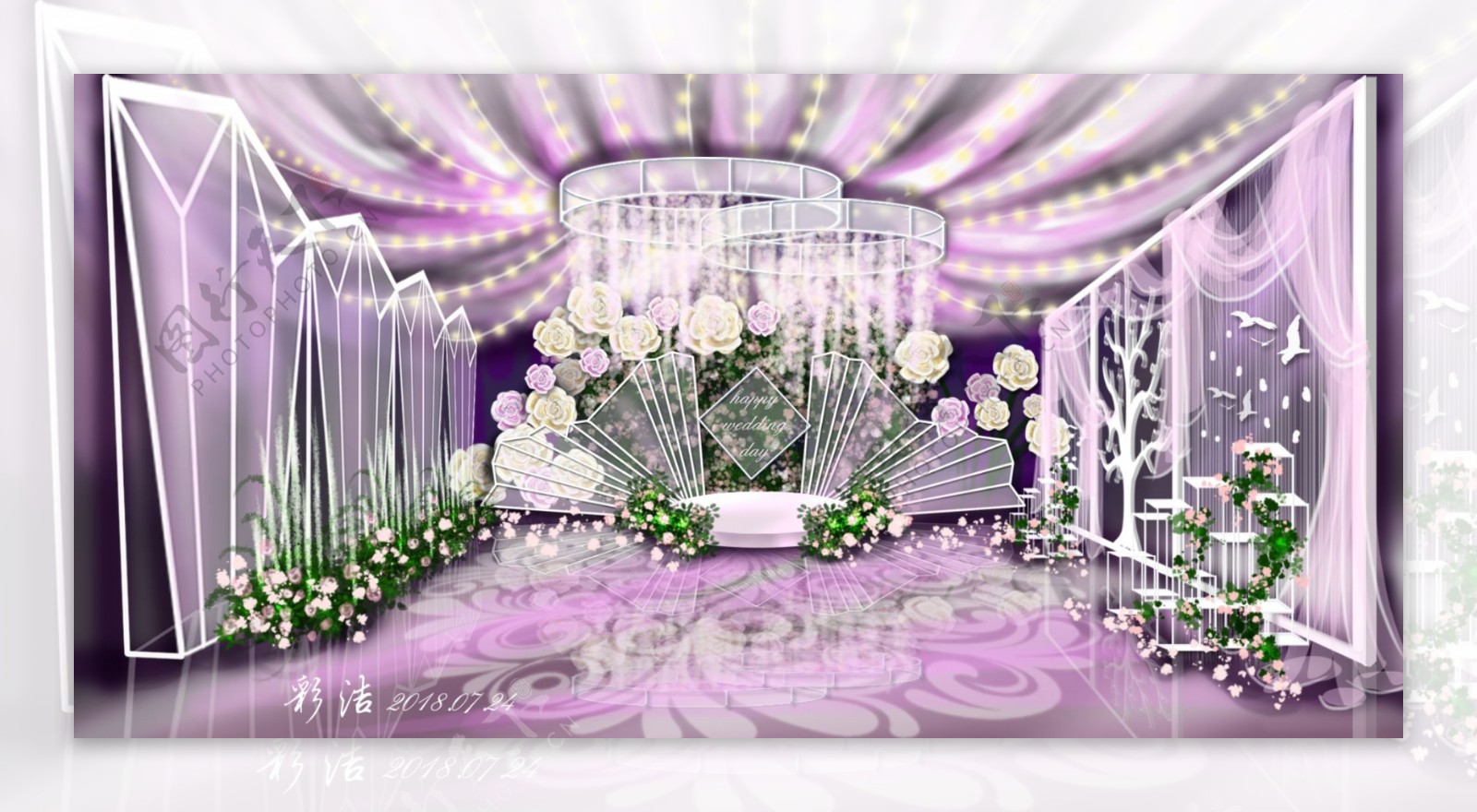 欧式典雅粉紫色婚礼效果图