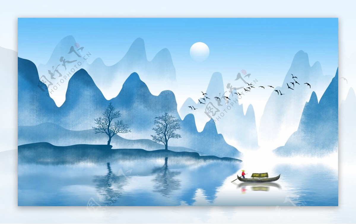 新中式唯美山水背景墙装饰画
