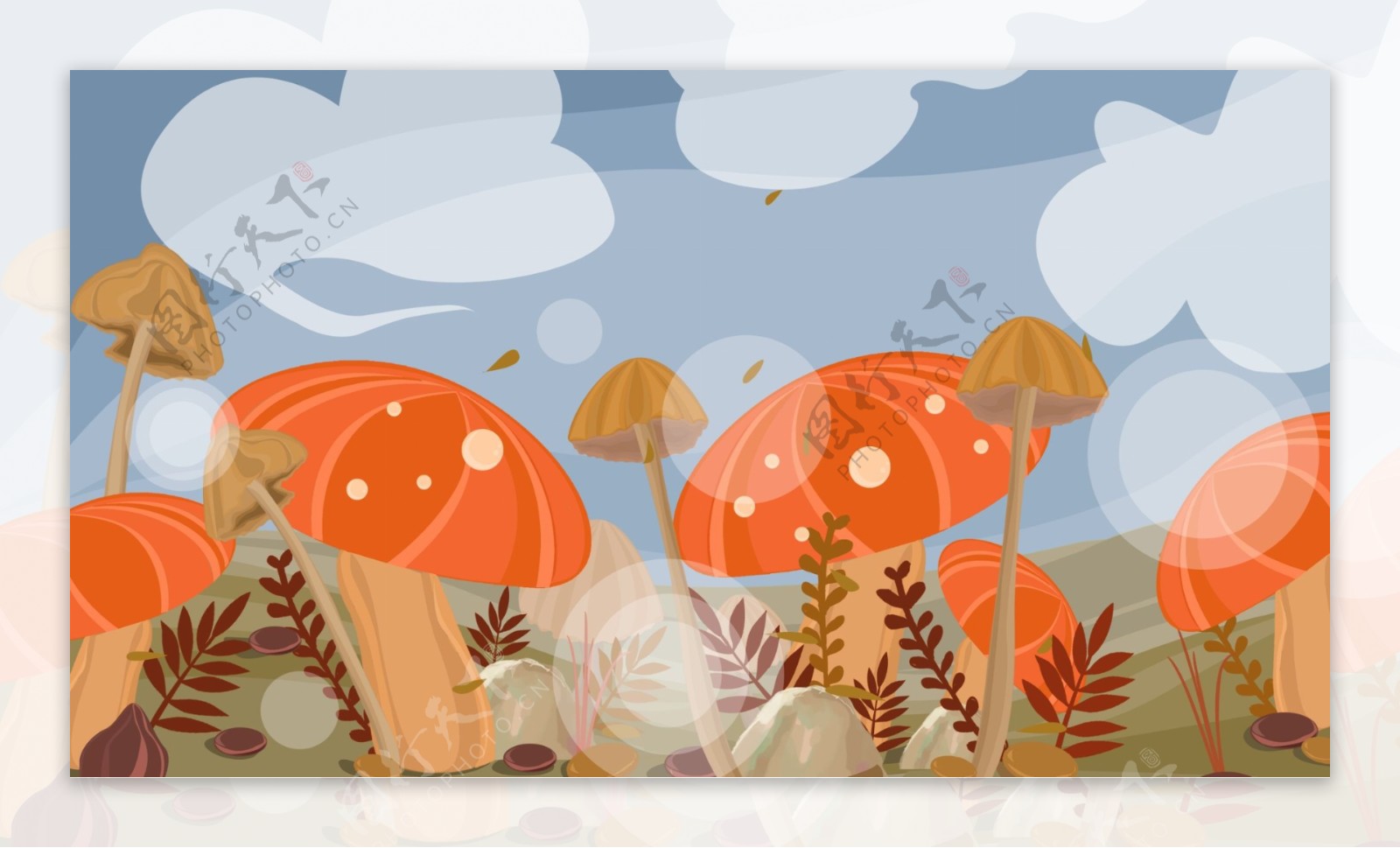 彩绘可爱蘑菇背景设计